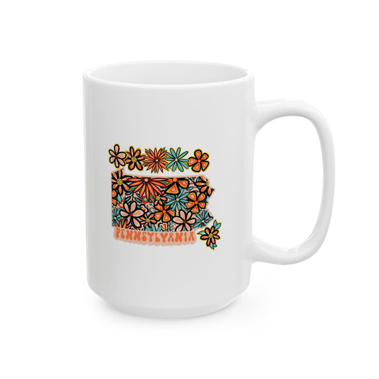 Retro 70s Flowers Pennsylvania Ceramic Mug 11 oz and 15 oz