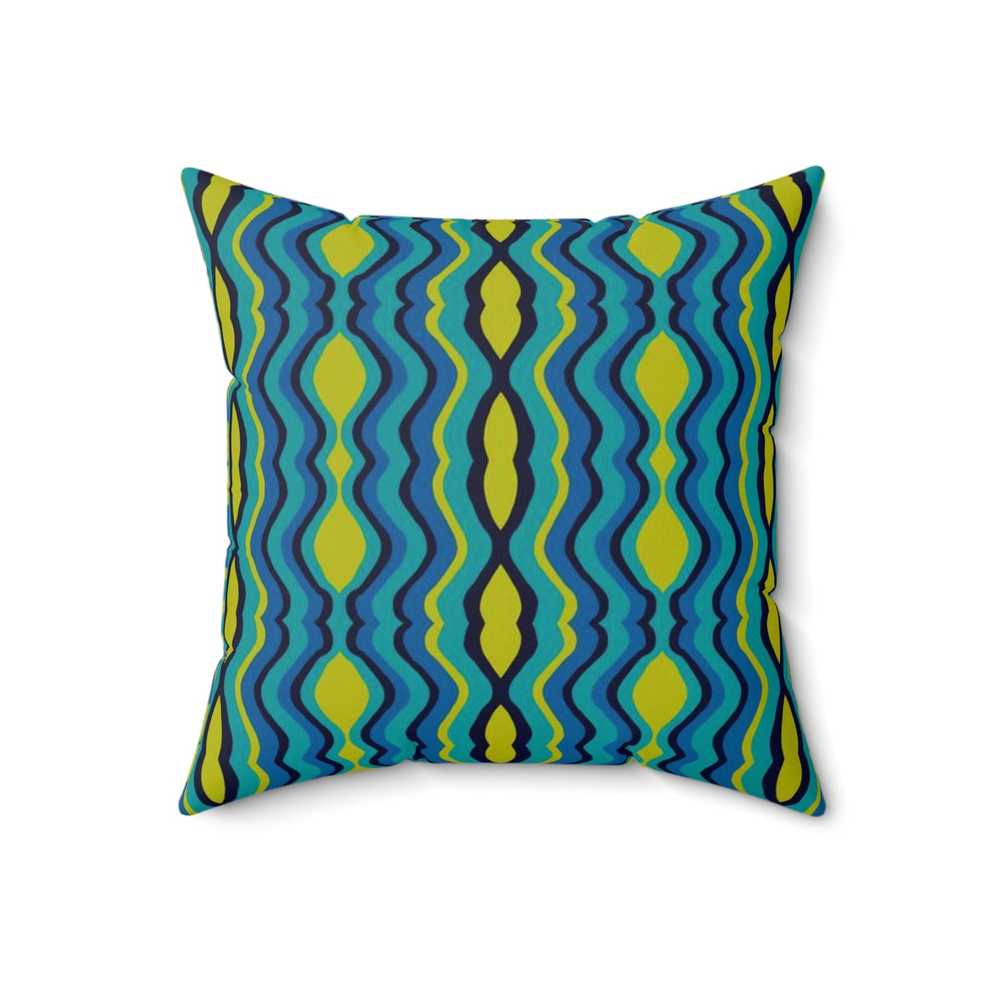 Boho Psychadelic Wavy Stripes Square Spun Polyester Pillow