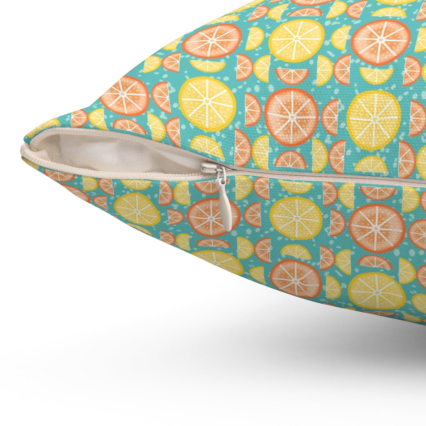 Citrus Slices Geometric Turquoise Pillow