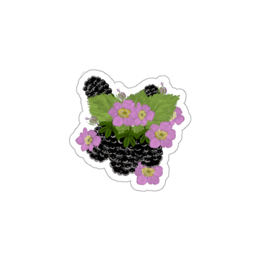 Blackberry Patch - Blackberries with Leaves and Flowers Die Cut Sticker