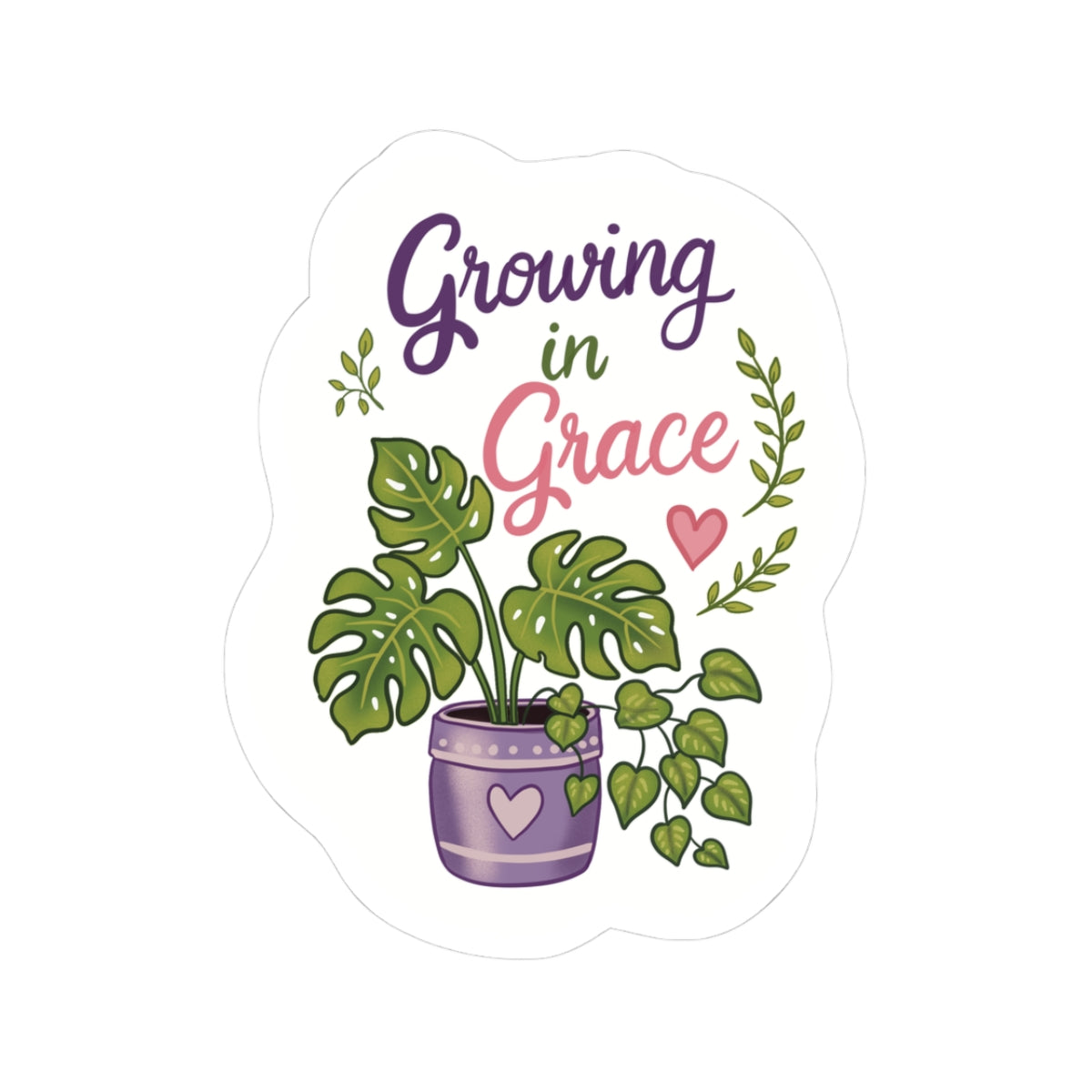 Growing in Grace Plant Sticker — Inspirational Floral Kiss-Cut Decal