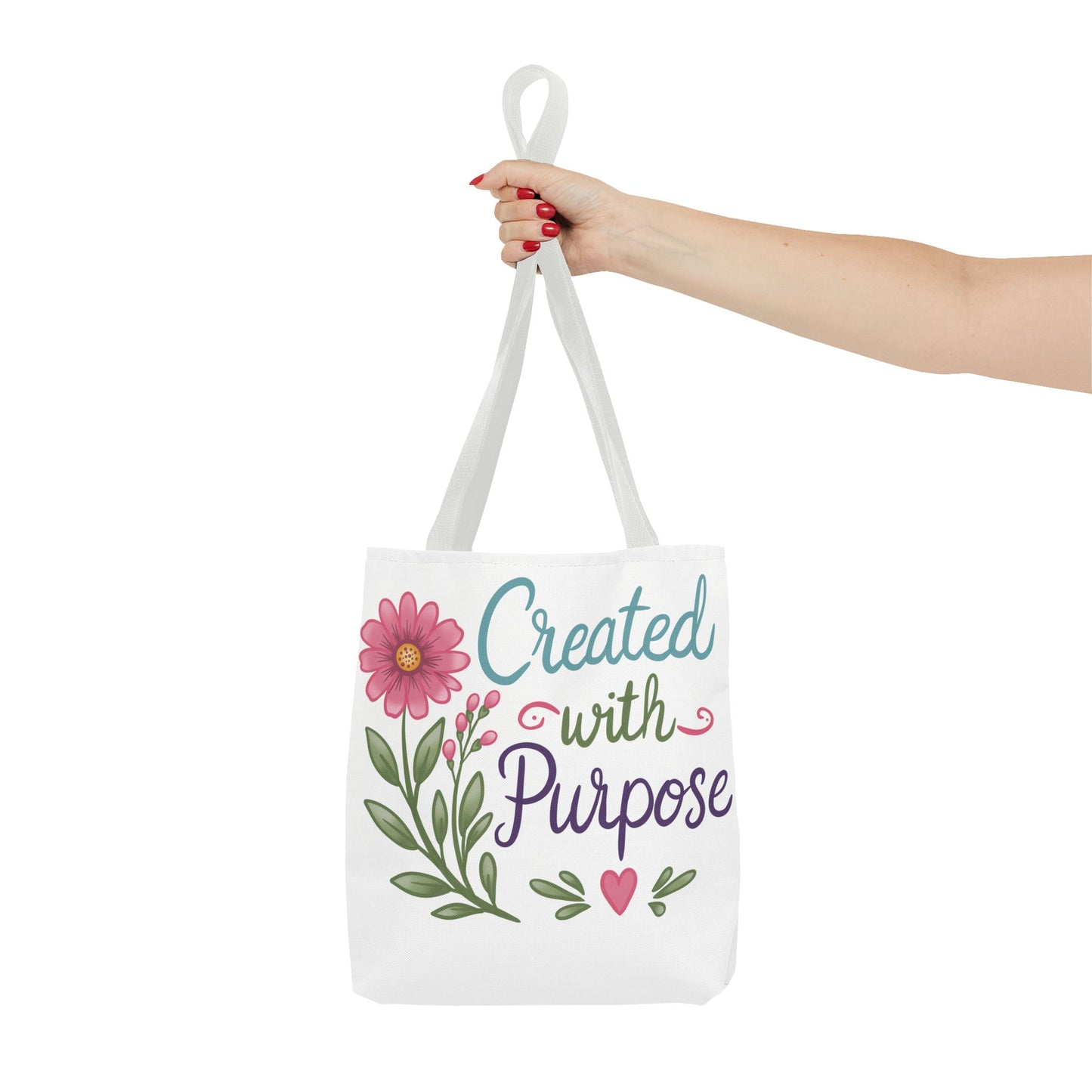 Created with Purpose Tote Bag — Floral Inspirational Canvas Tote