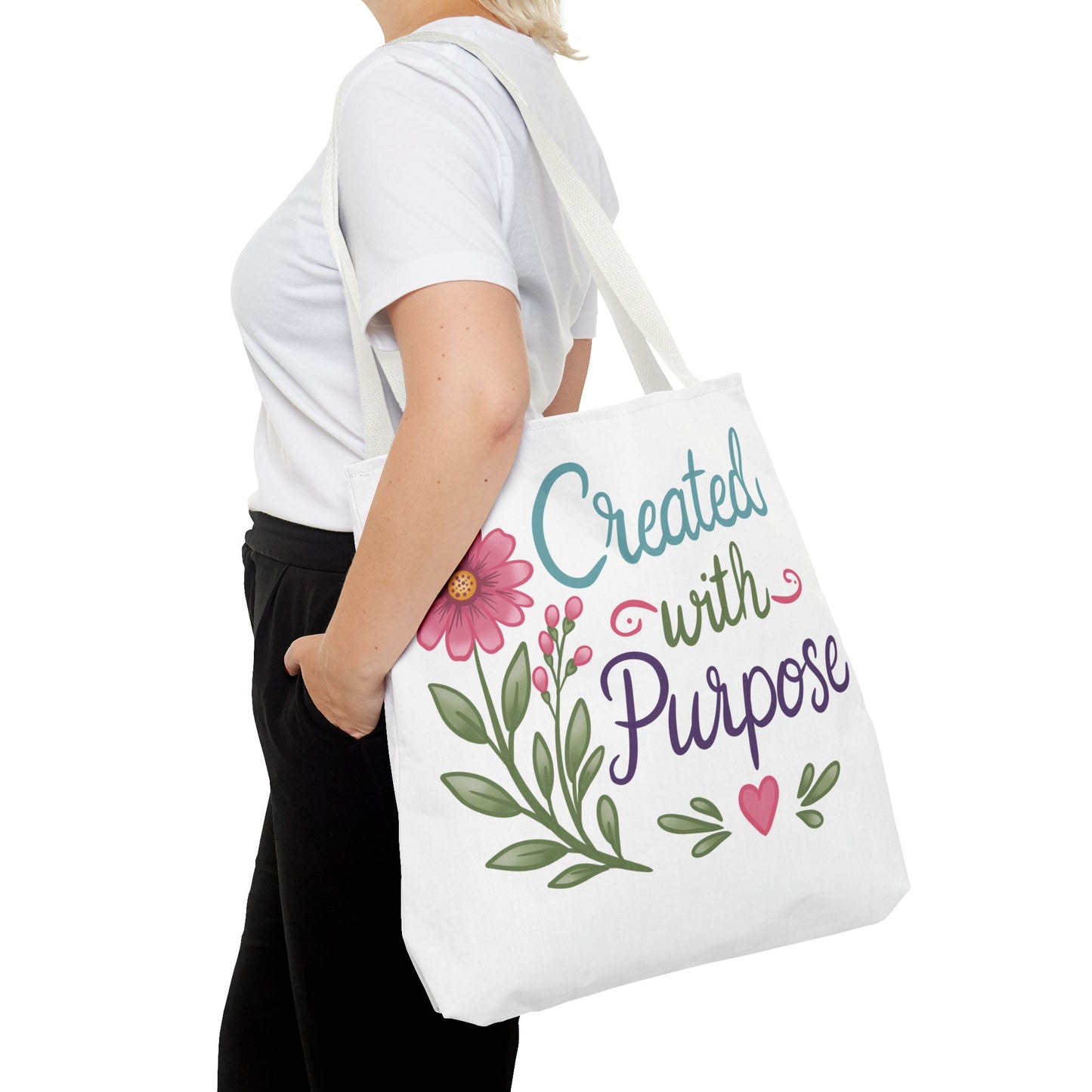 Created with Purpose Tote Bag — Floral Inspirational Canvas Tote