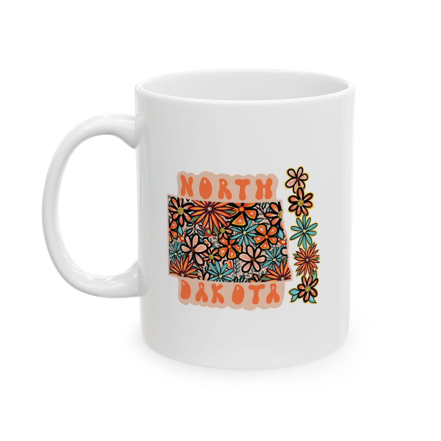 Retro 70s Flowers North Dakota Ceramic Mug 11 oz and 15 oz