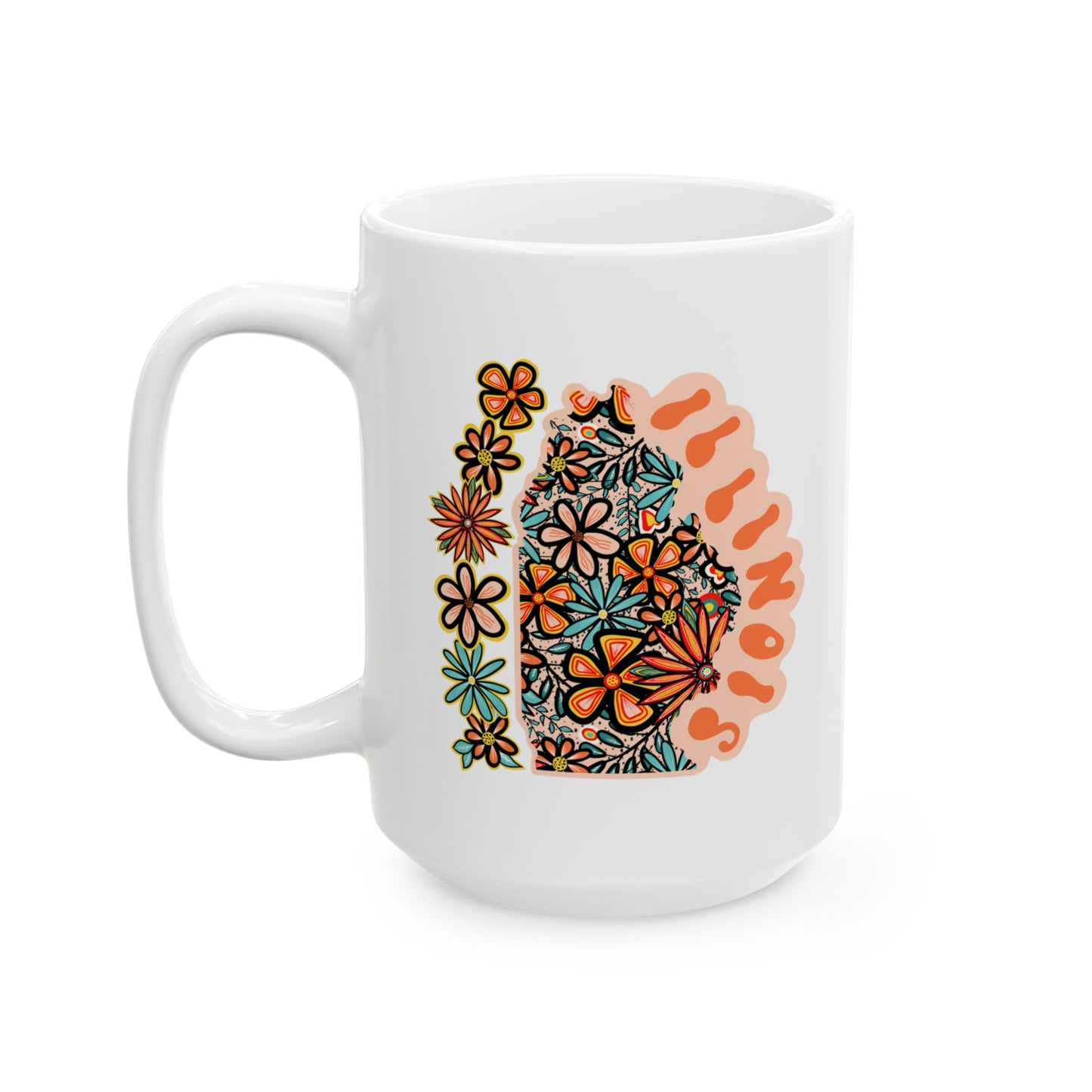 Retro 70s Flowers Illinois Ceramic Mug 11 oz and 15 oz