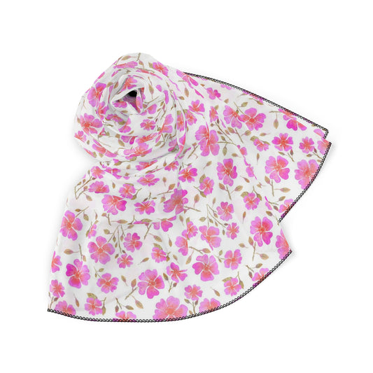Hot Pink Wild Roses Square Poly Scarf