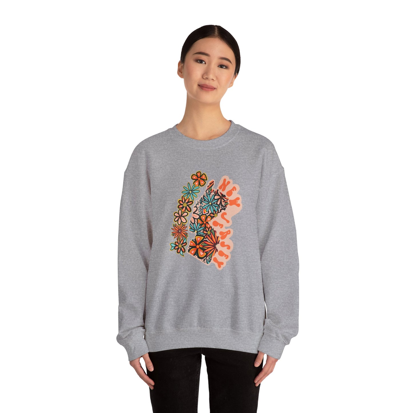 Retro 70s Flowers New Jersey State Design — Heavy Blend™ Crewneck Sweatshirt