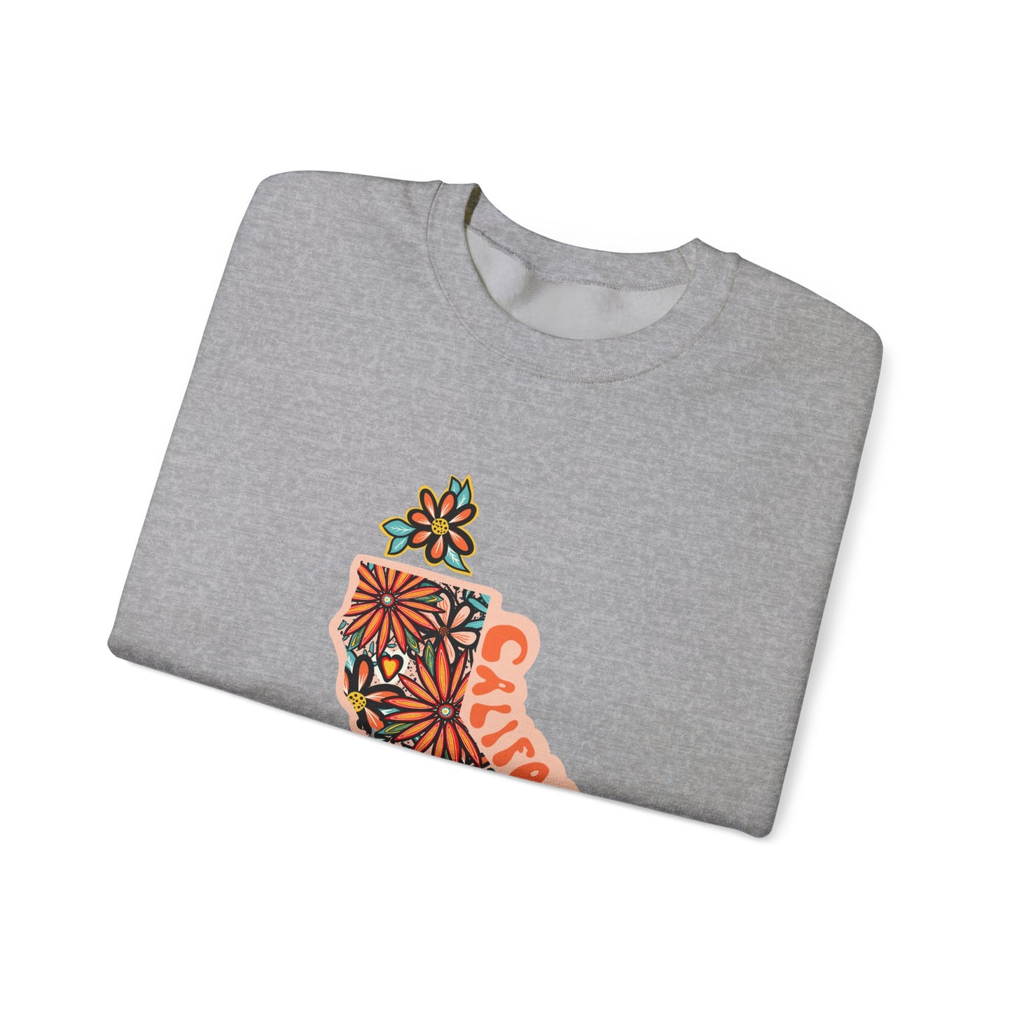 Retro 70s Flowers California State Design — Heavy Blend™ Crewneck Sweatshirt