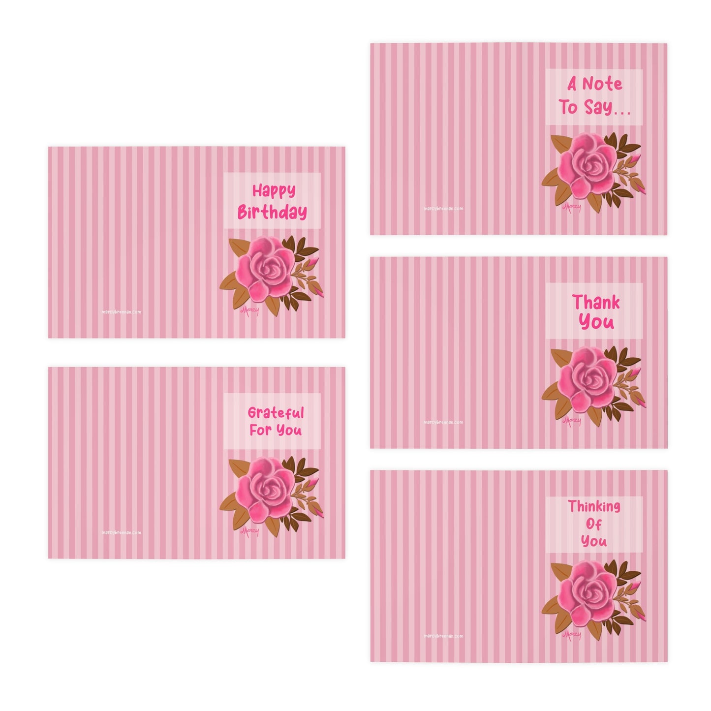 Pink Rose on Pink Stripes Multi-Occasion Multi-Design Greeting Cards (5-Pack) FREE SHIPPING