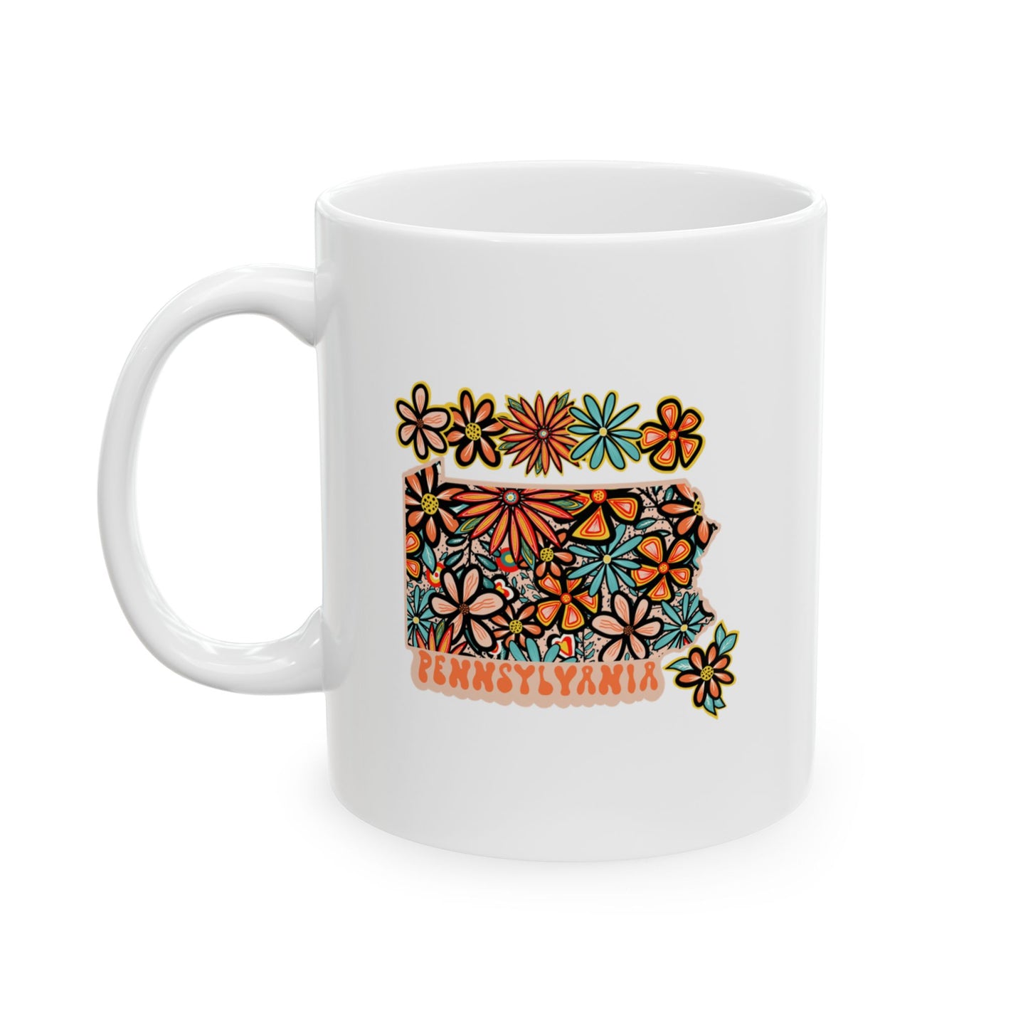 Retro 70s Flowers Pennsylvania Ceramic Mug 11 oz and 15 oz