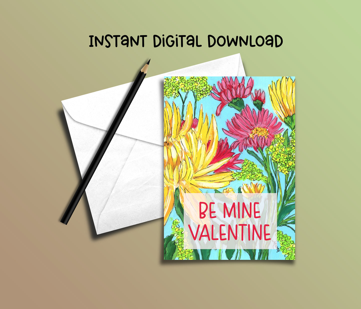 Be Mine Valentine Card - Instant Digital Download