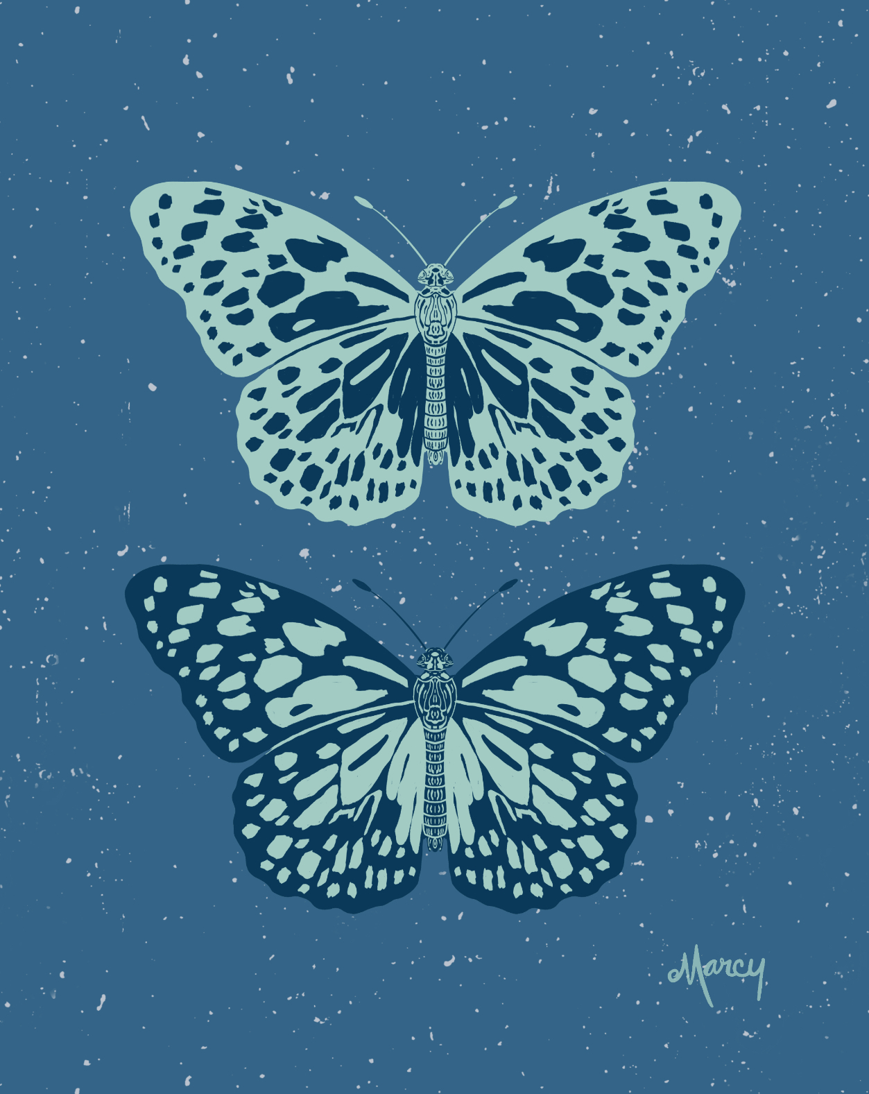 Blue Butterflies | Color Reversals | Block Print Style