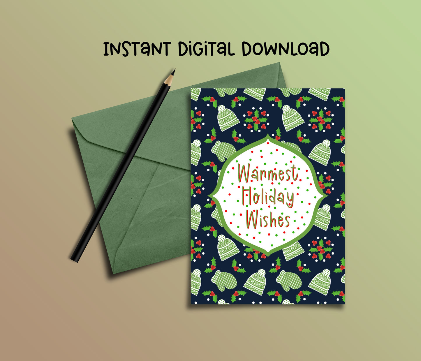 Winter Hats & Mittens Christmas Card - Instant Digital Download