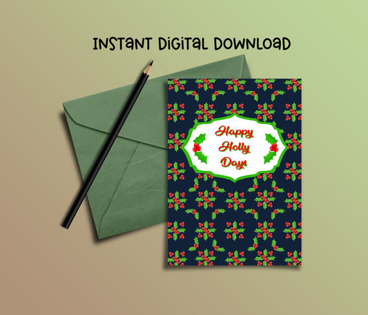 Holly and Berries Christmas Card - Instant Digital Download