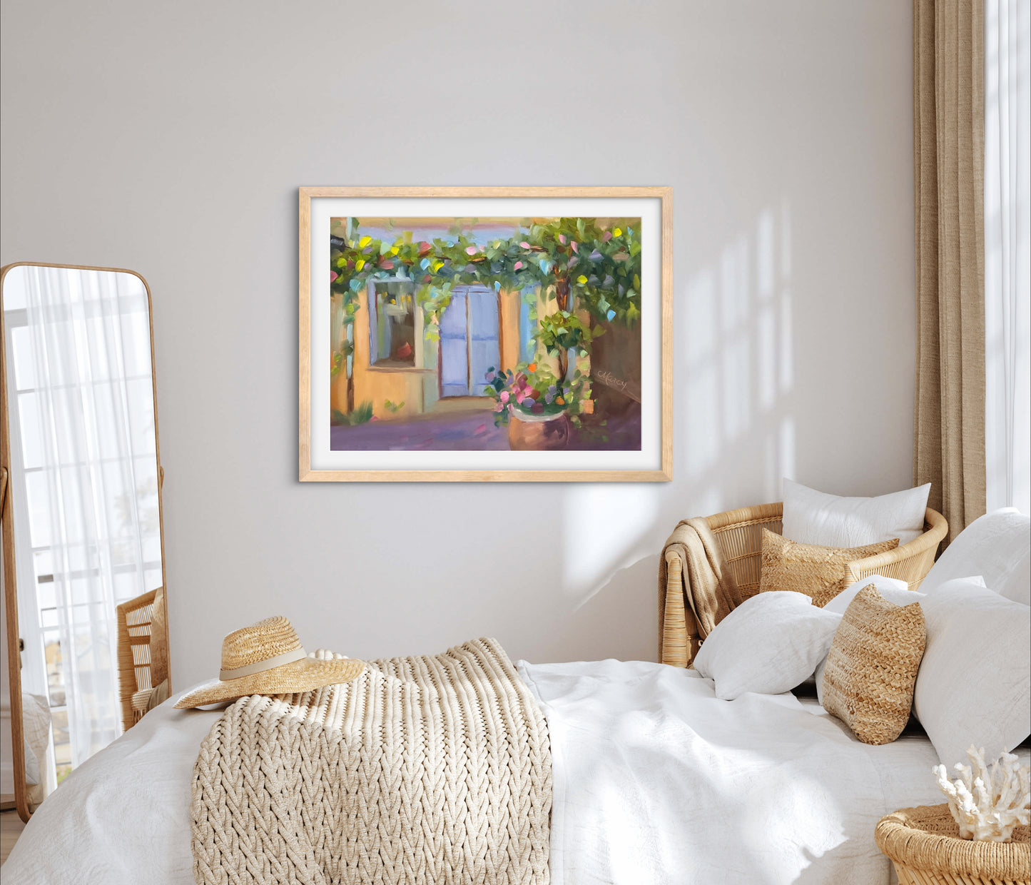 Little Provence Storefront Draped in Flowers Print - Premium Matte Paper Wooden Framed Poster