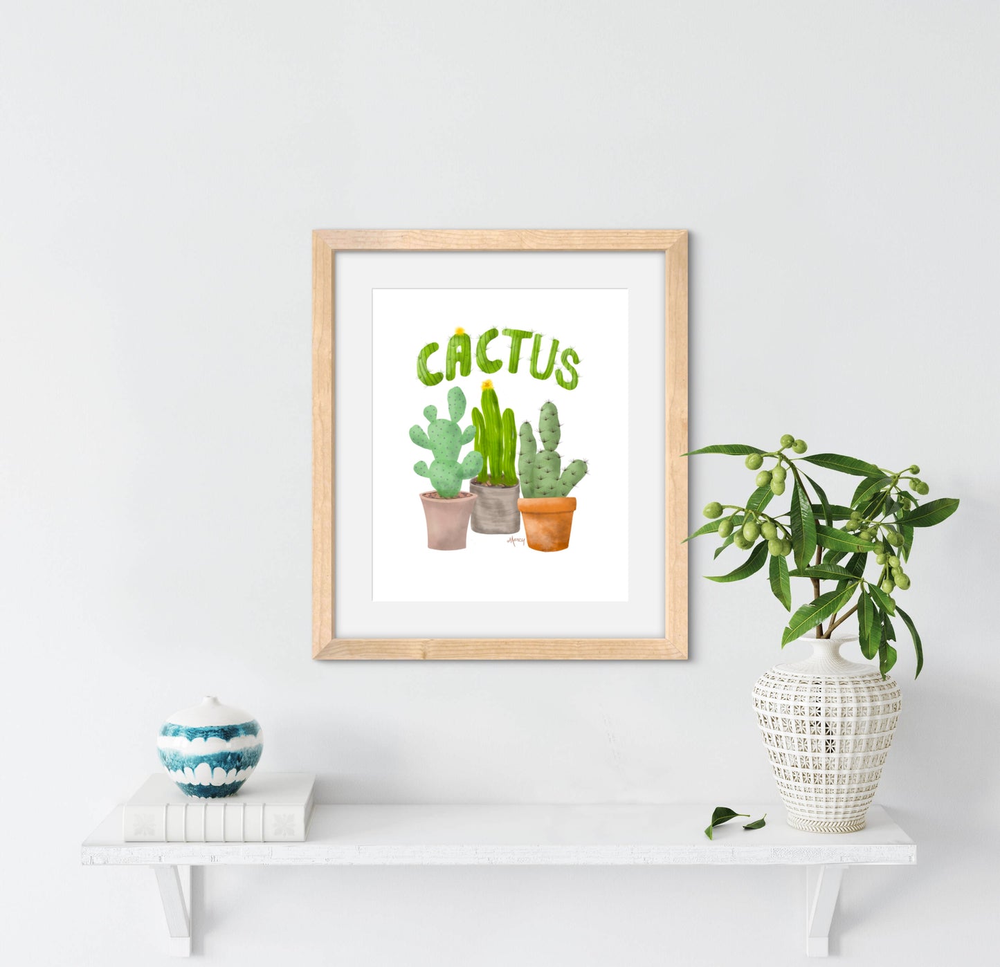 Potted Cactus Illustration - Premium Matte Paper Wooden Framed Poster