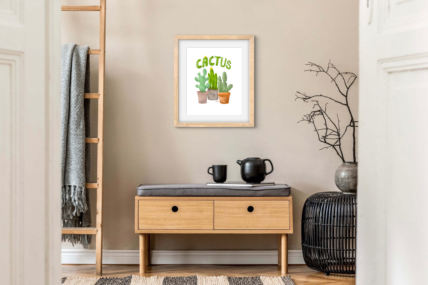 Potted Cactus Illustration - Premium Matte Paper Wooden Framed Poster