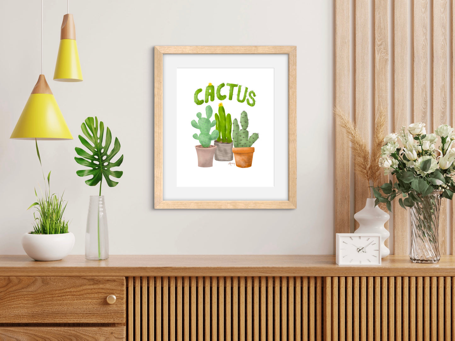 Potted Cactus Illustration - Premium Matte Paper Wooden Framed Poster