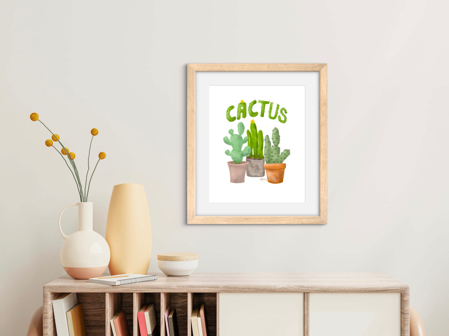 Potted Cactus Illustration - Premium Matte Paper Wooden Framed Poster