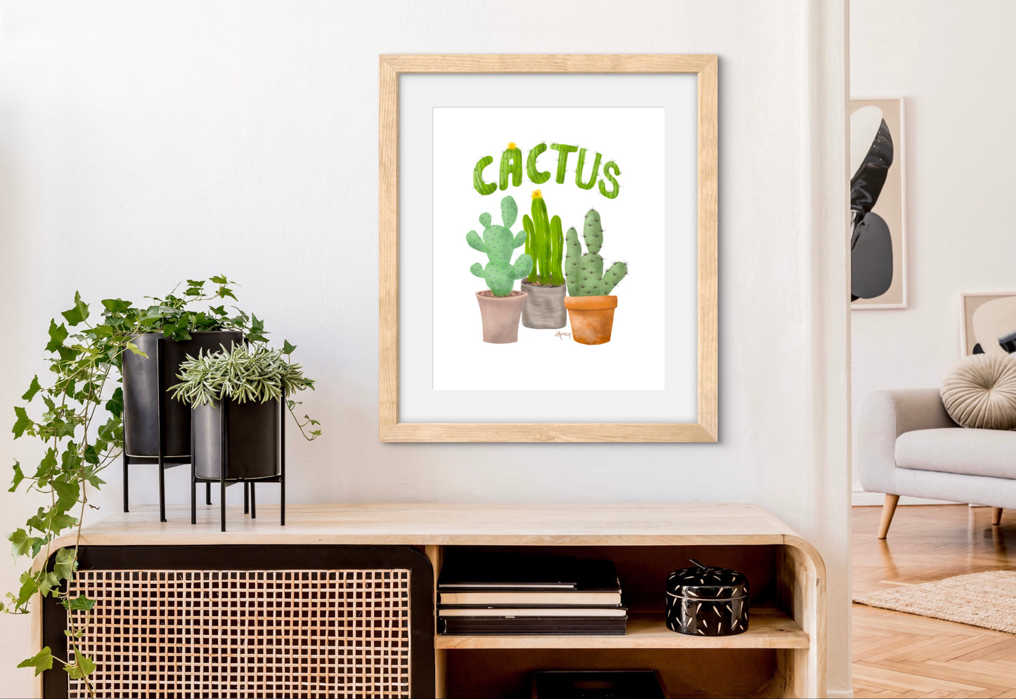 Potted Cactus Illustration - Premium Matte Paper Wooden Framed Poster