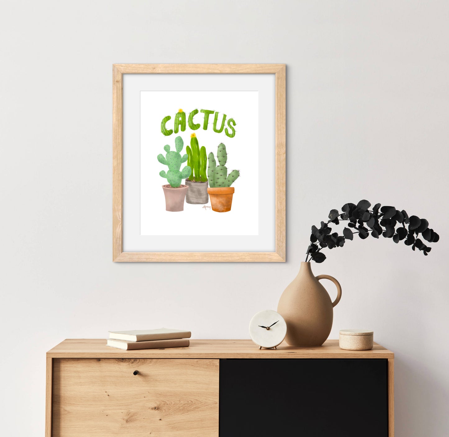 Potted Cactus Illustration - Premium Matte Paper Wooden Framed Poster