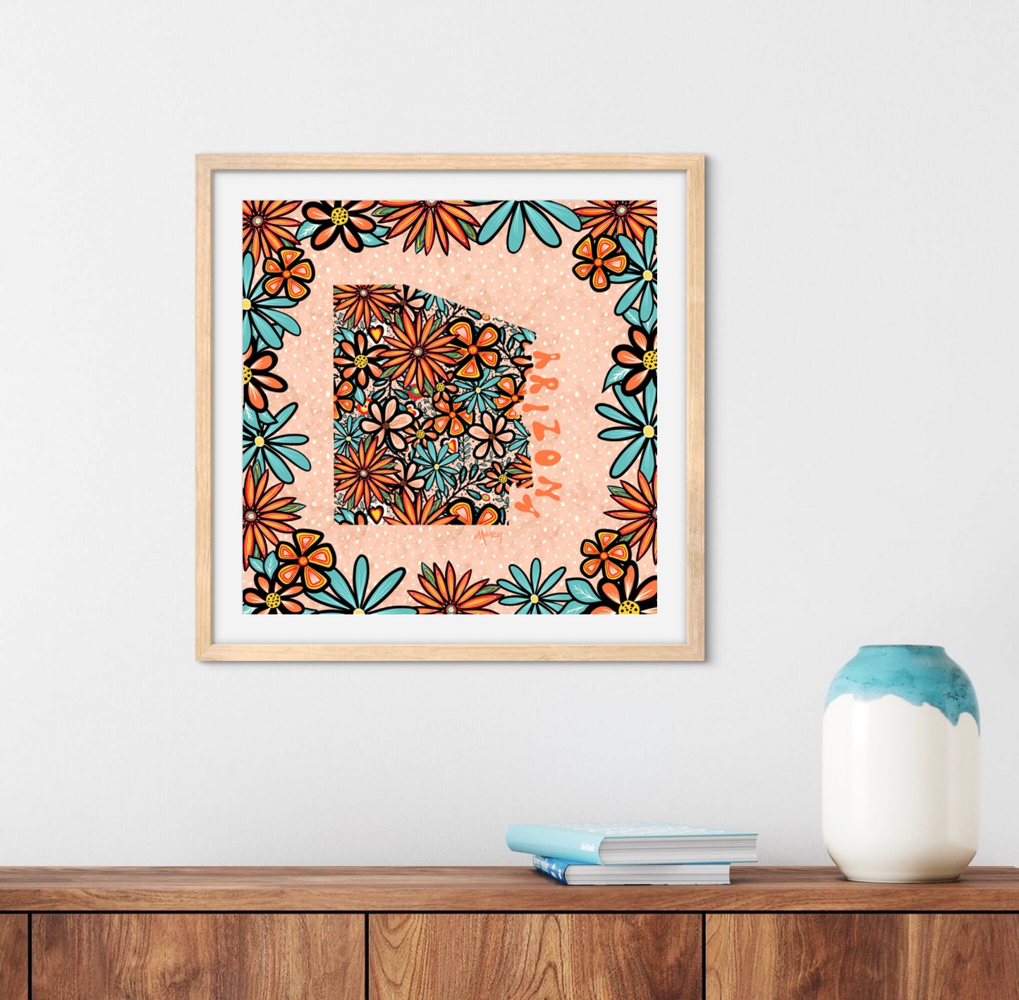 Arizona Illustration with Hand-Lettering — Premium Matte Paper Wooden Framed Poster