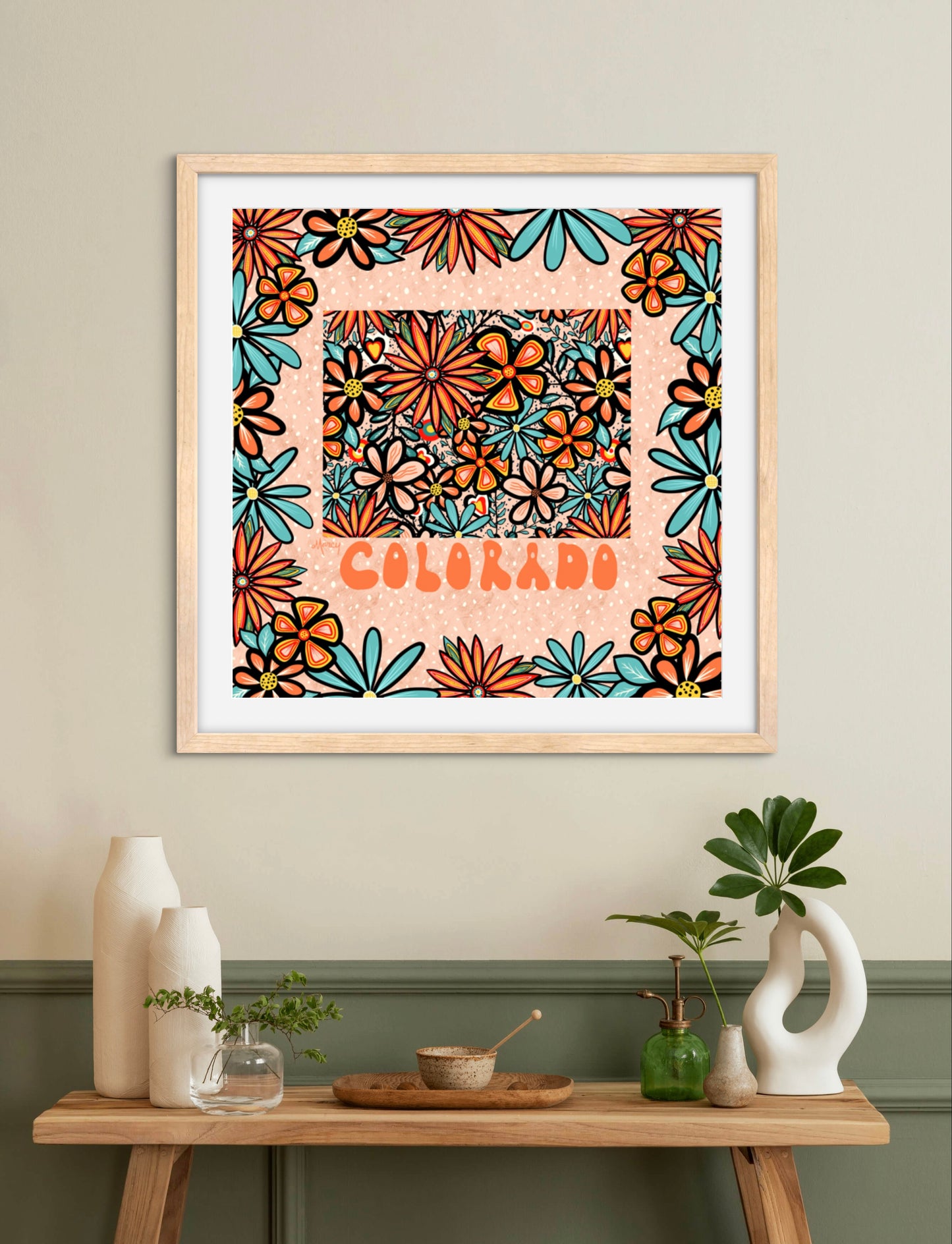 Colorado Illustration with Hand-Lettering — Premium Matte Paper Wooden Framed Poster