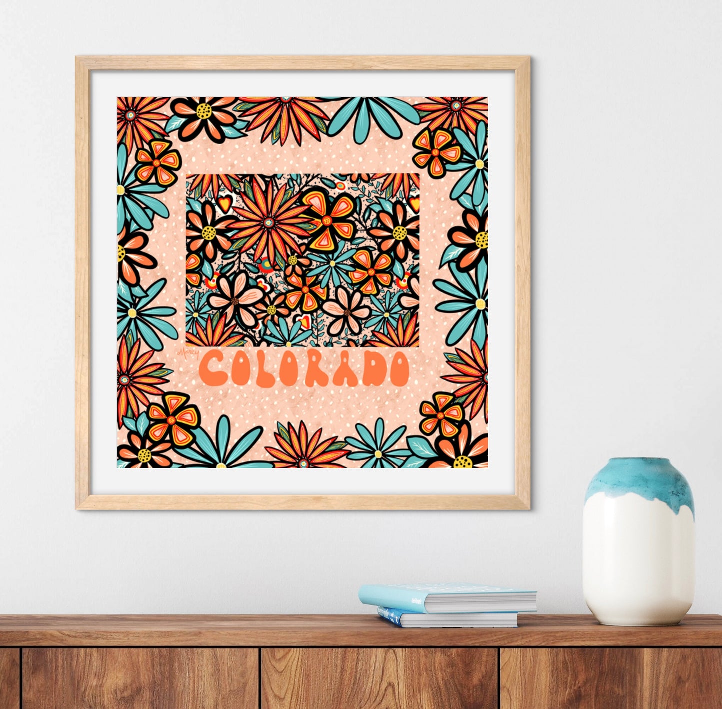 Colorado Illustration with Hand-Lettering — Premium Matte Paper Wooden Framed Poster