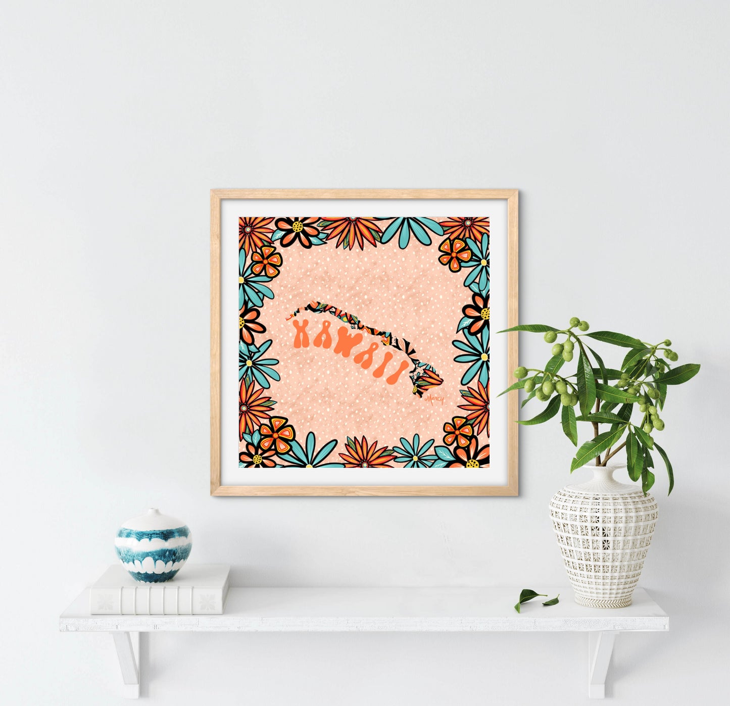 Hawaii Illustration with Hand-Lettering — Premium Matte Paper Wooden Framed Poster