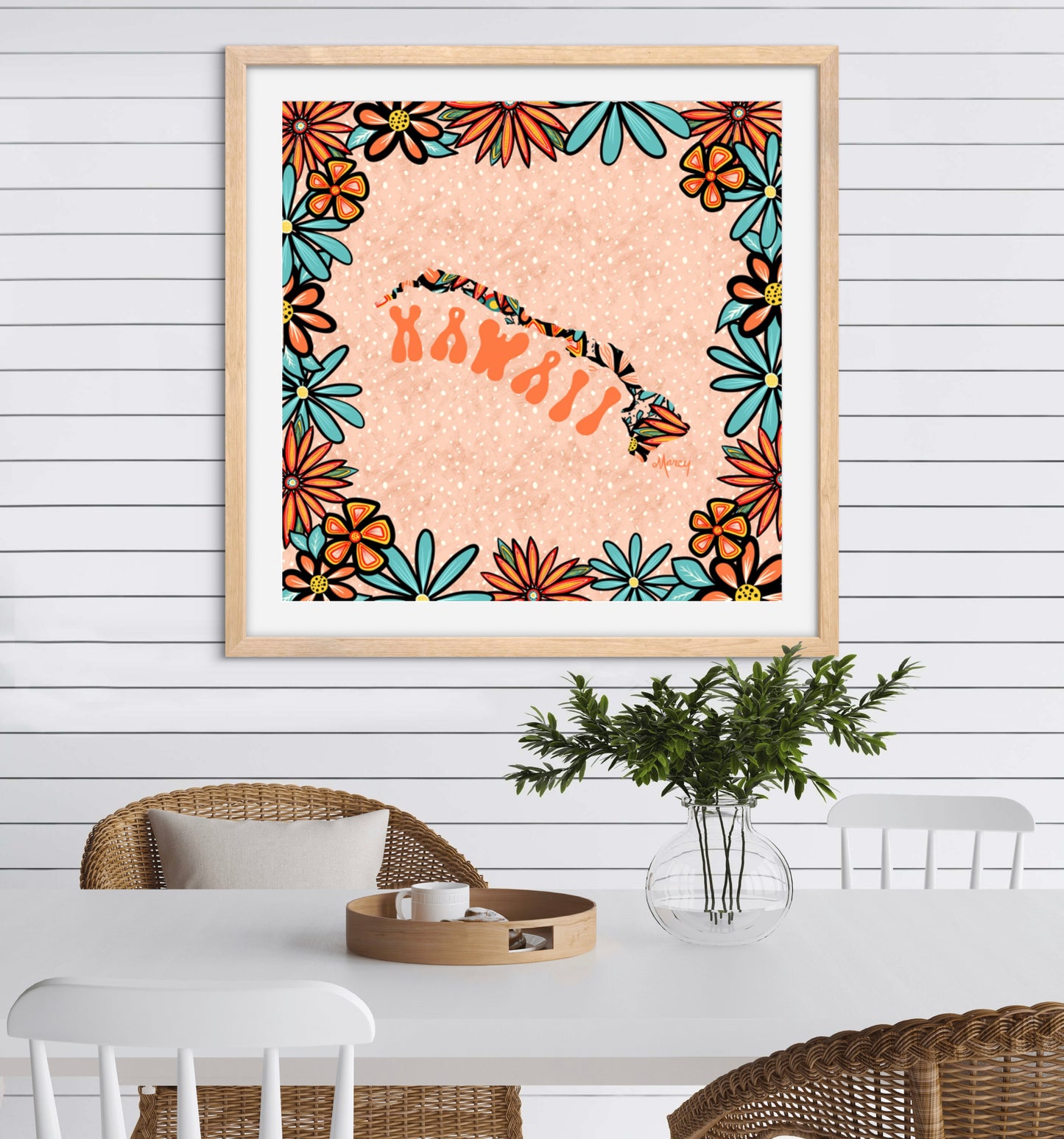 Hawaii Illustration with Hand-Lettering — Premium Matte Paper Wooden Framed Poster