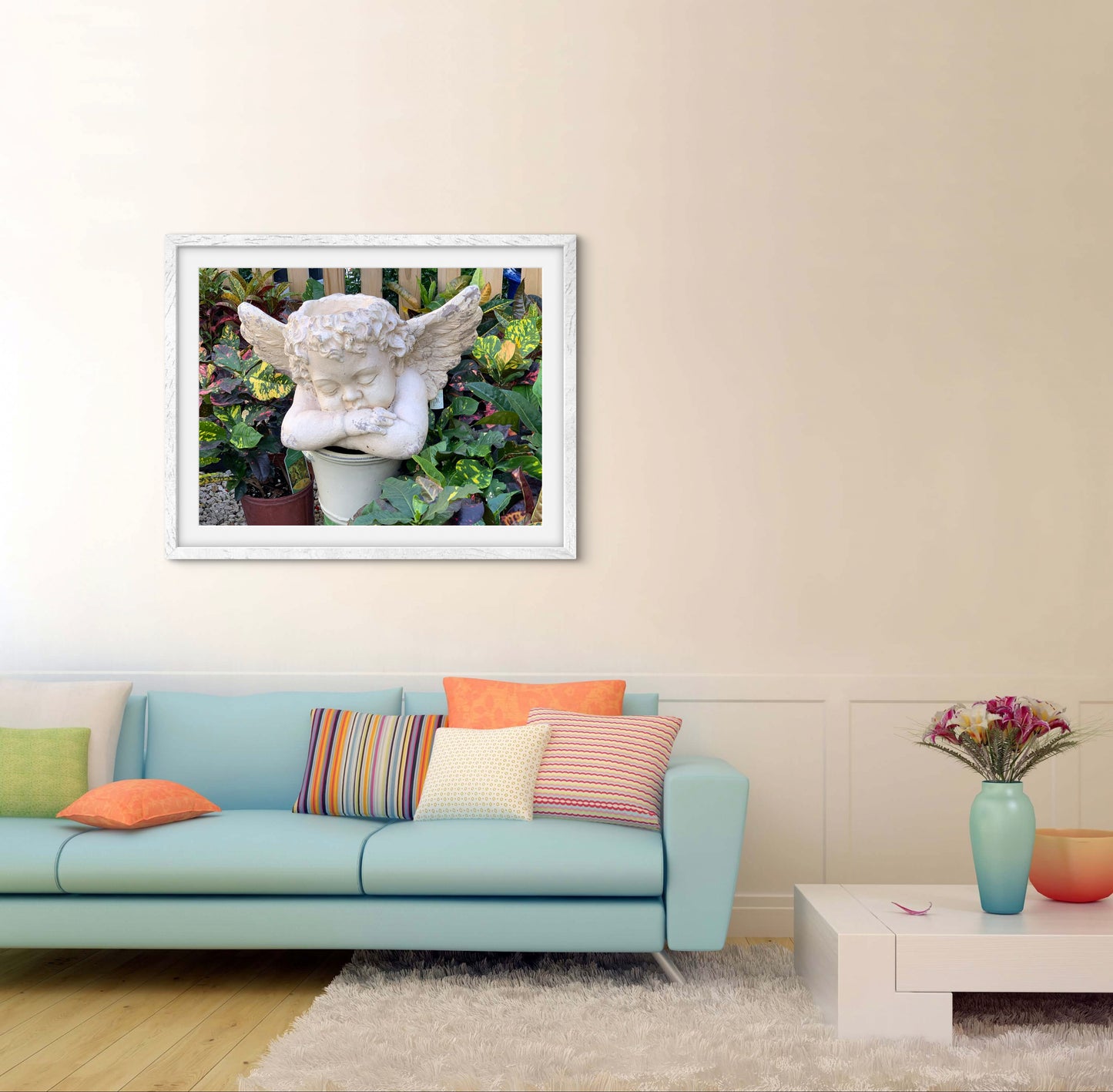 Cherub Statue — Premium Matte Paper Wooden Framed Poster