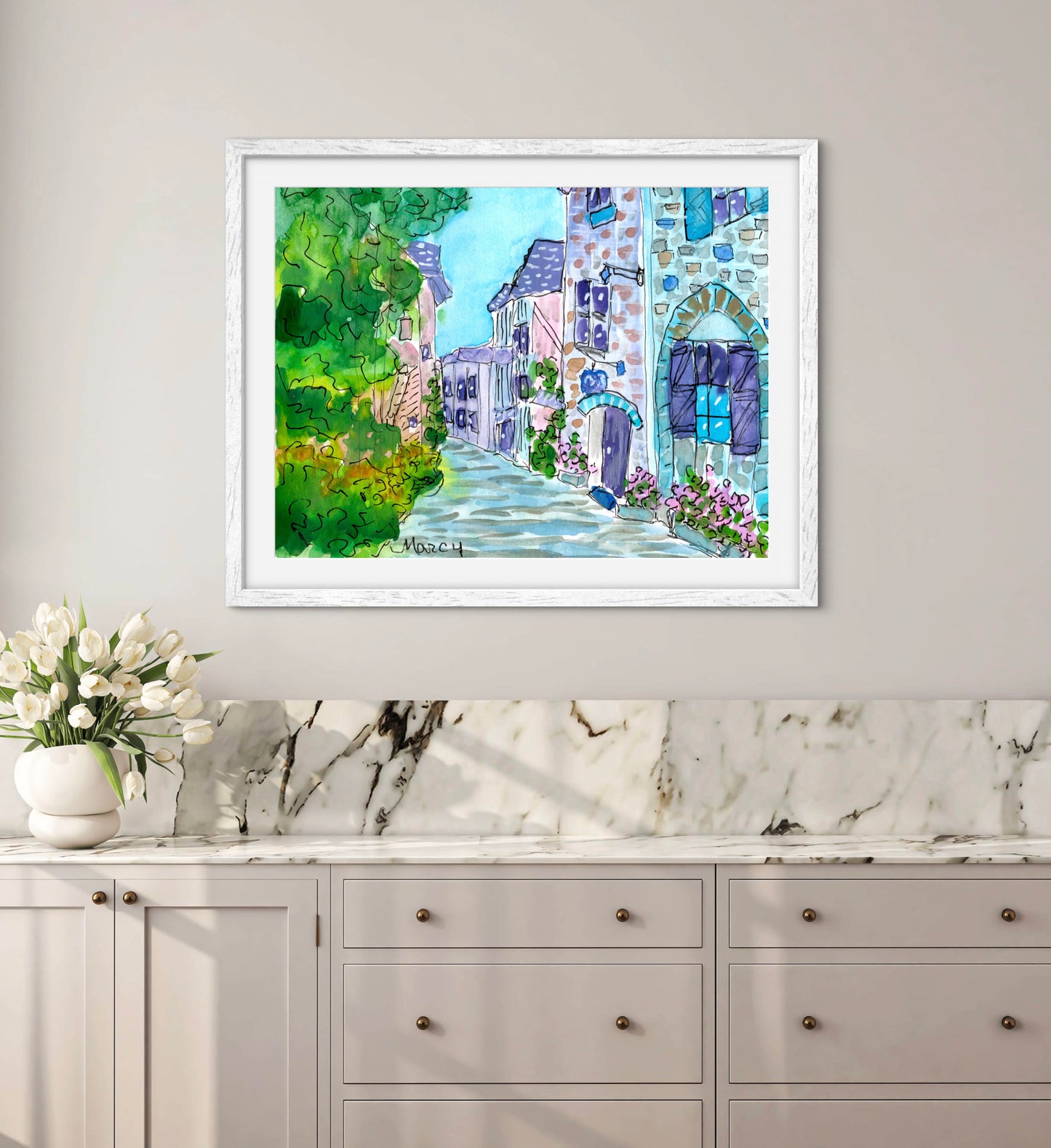 French Hilltop Village — Premium Matte Paper Wooden Framed Poster