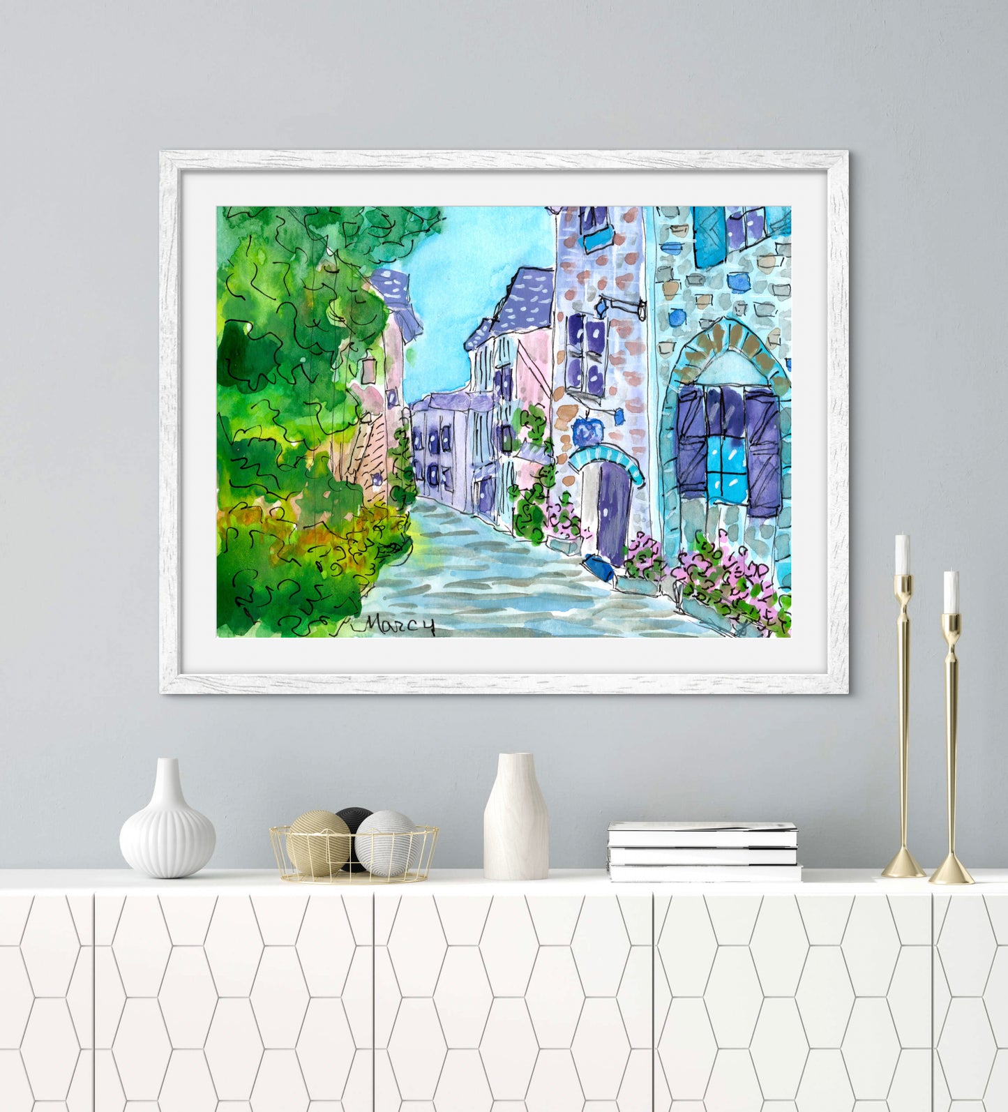 French Hilltop Village — Premium Matte Paper Wooden Framed Poster