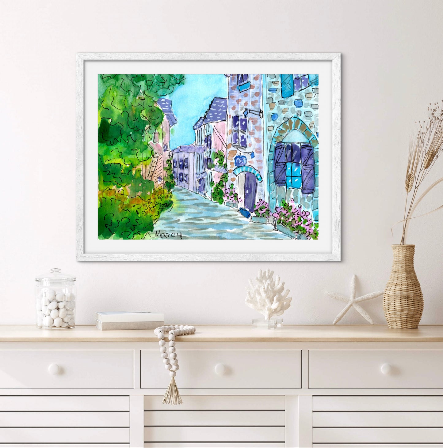 French Hilltop Village — Premium Matte Paper Wooden Framed Poster