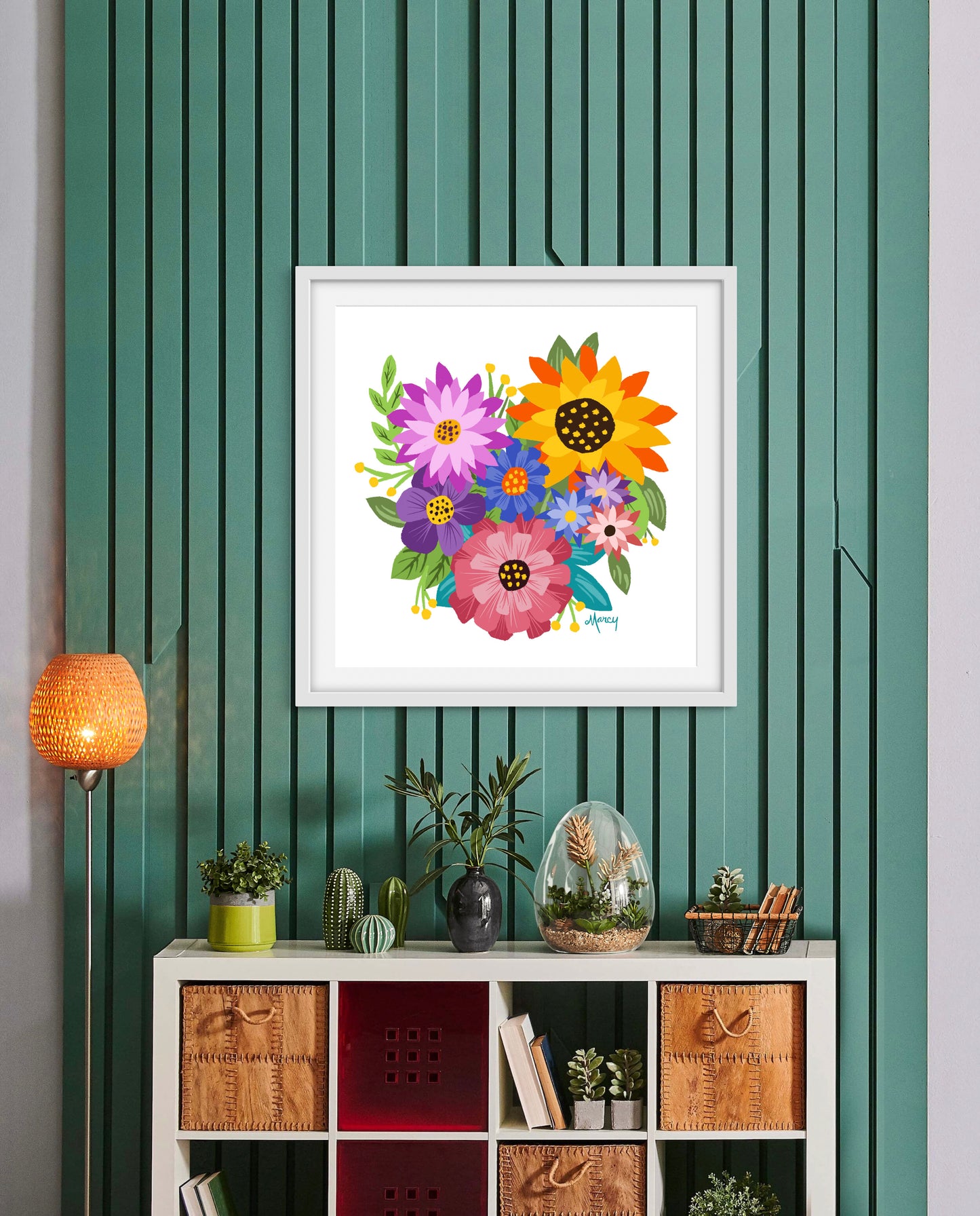 Heart-Shaped Flower Bouquet — Wood Framed Premium Matte Poster