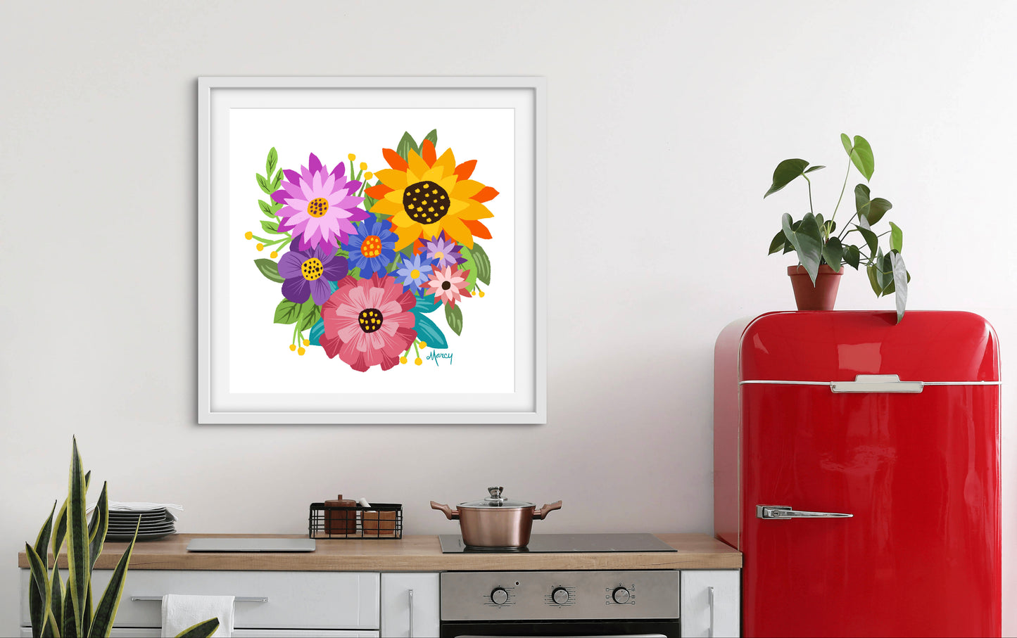 Heart-Shaped Flower Bouquet — Wood Framed Premium Matte Poster