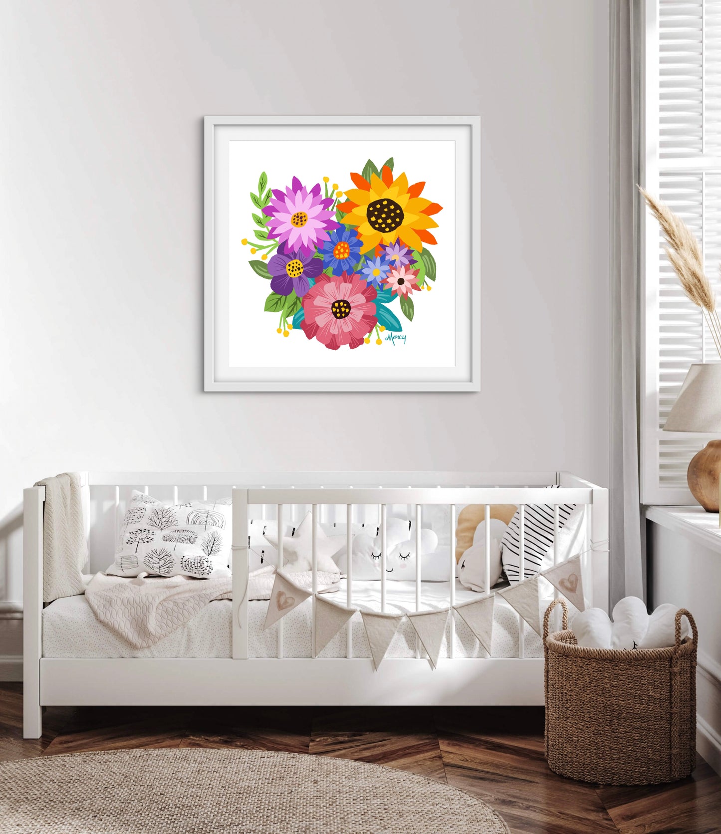 Heart-Shaped Flower Bouquet — Wood Framed Premium Matte Poster