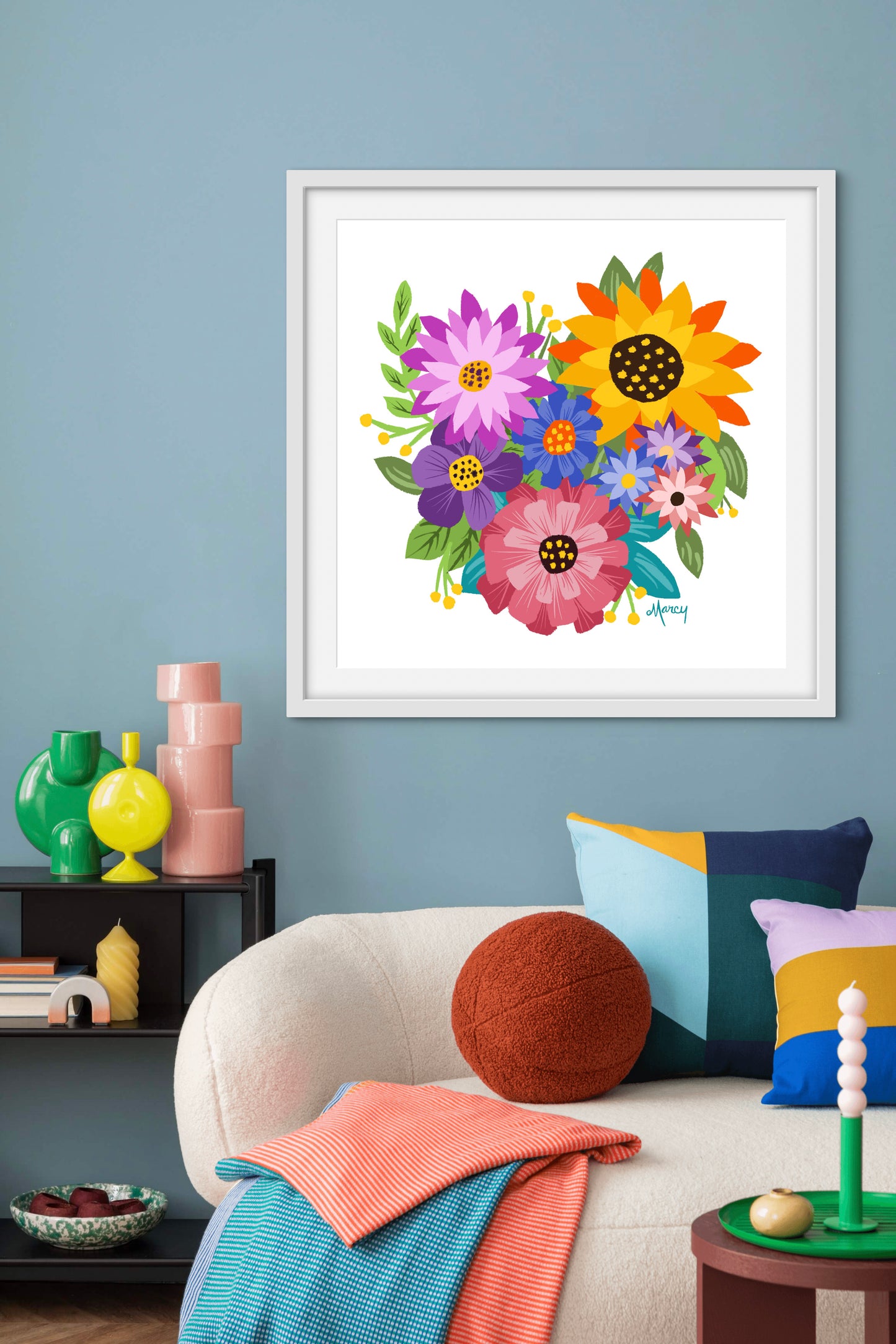 Heart-Shaped Flower Bouquet — Wood Framed Premium Matte Poster