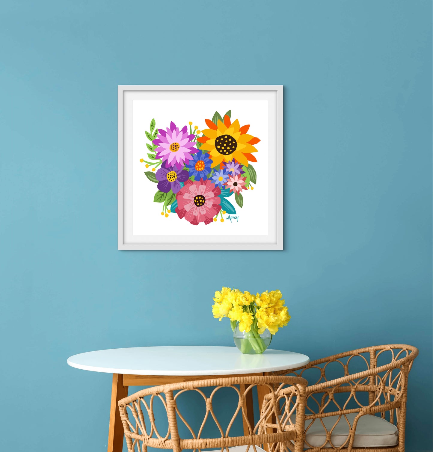 Heart-Shaped Flower Bouquet — Wood Framed Premium Matte Poster