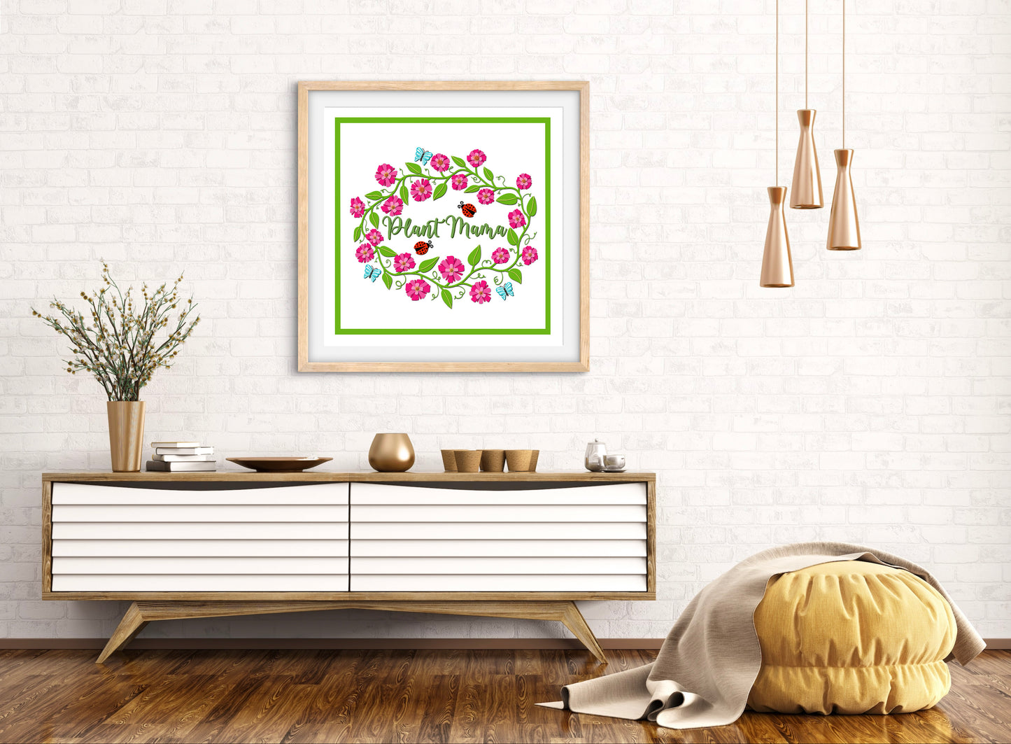 Plant Mama Illustration — Premium Matte Paper Wooden Framed Poster