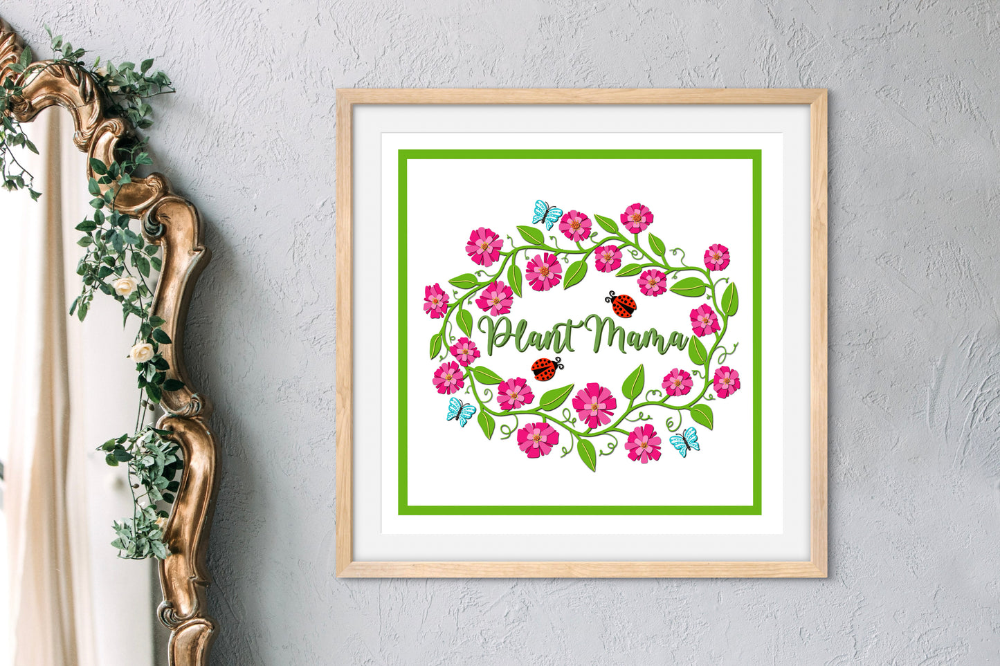 Plant Mama Illustration — Premium Matte Paper Wooden Framed Poster