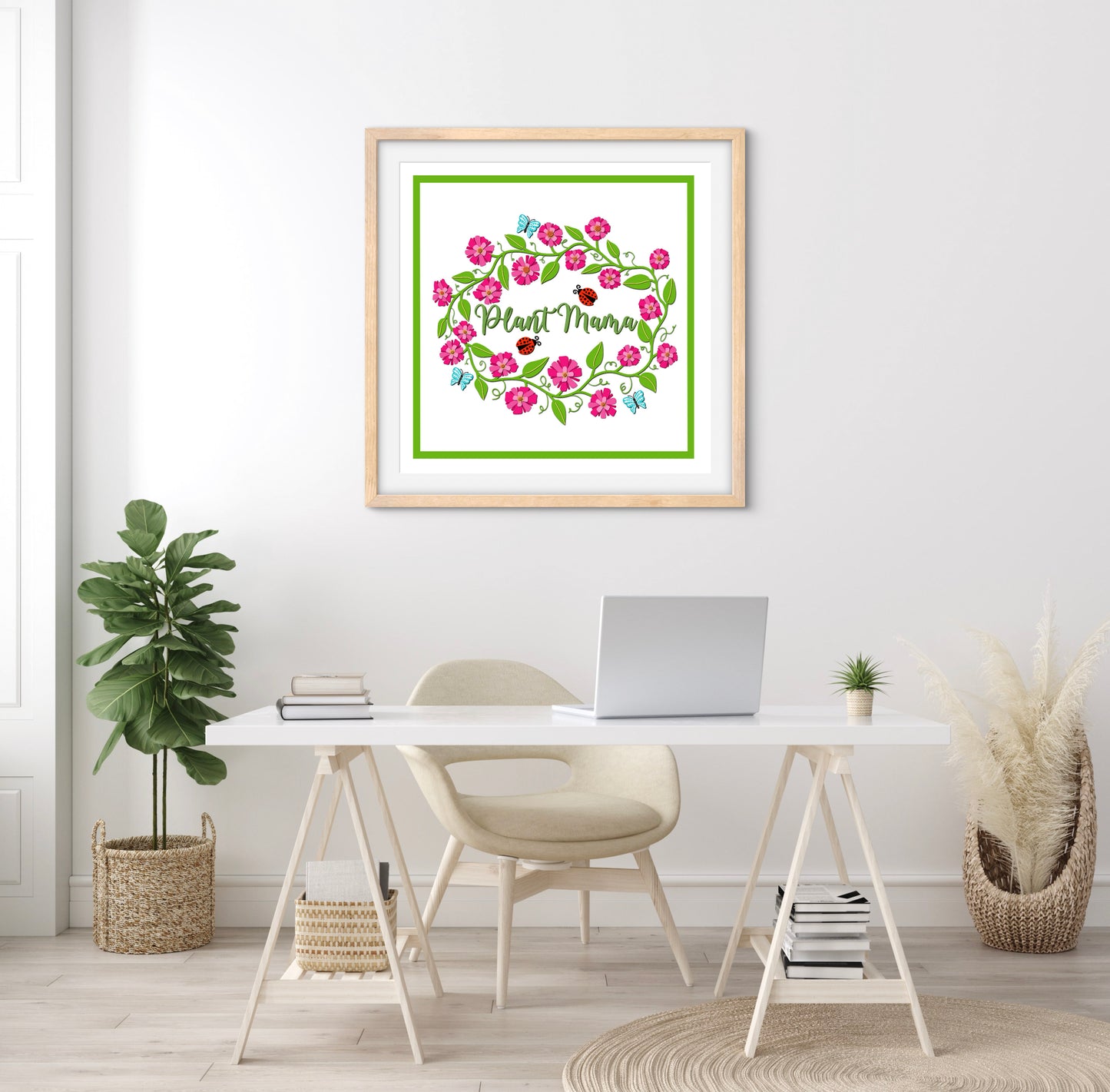 Plant Mama Illustration — Premium Matte Paper Wooden Framed Poster