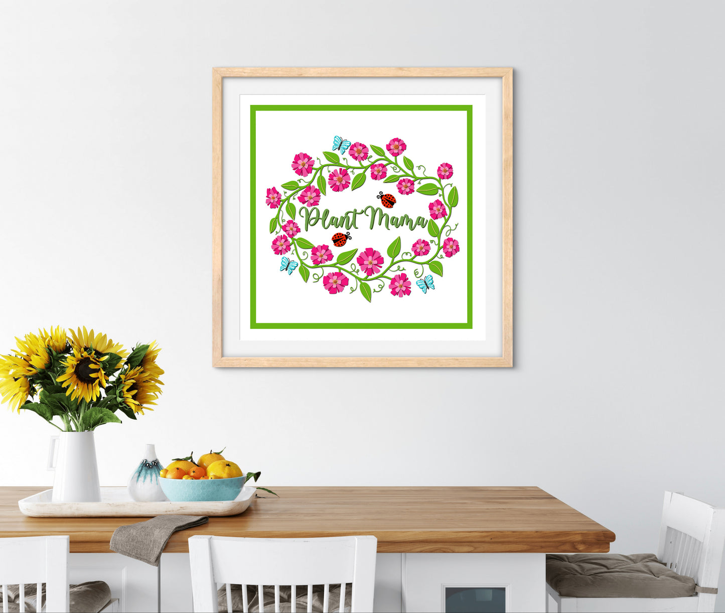 Plant Mama Illustration — Premium Matte Paper Wooden Framed Poster