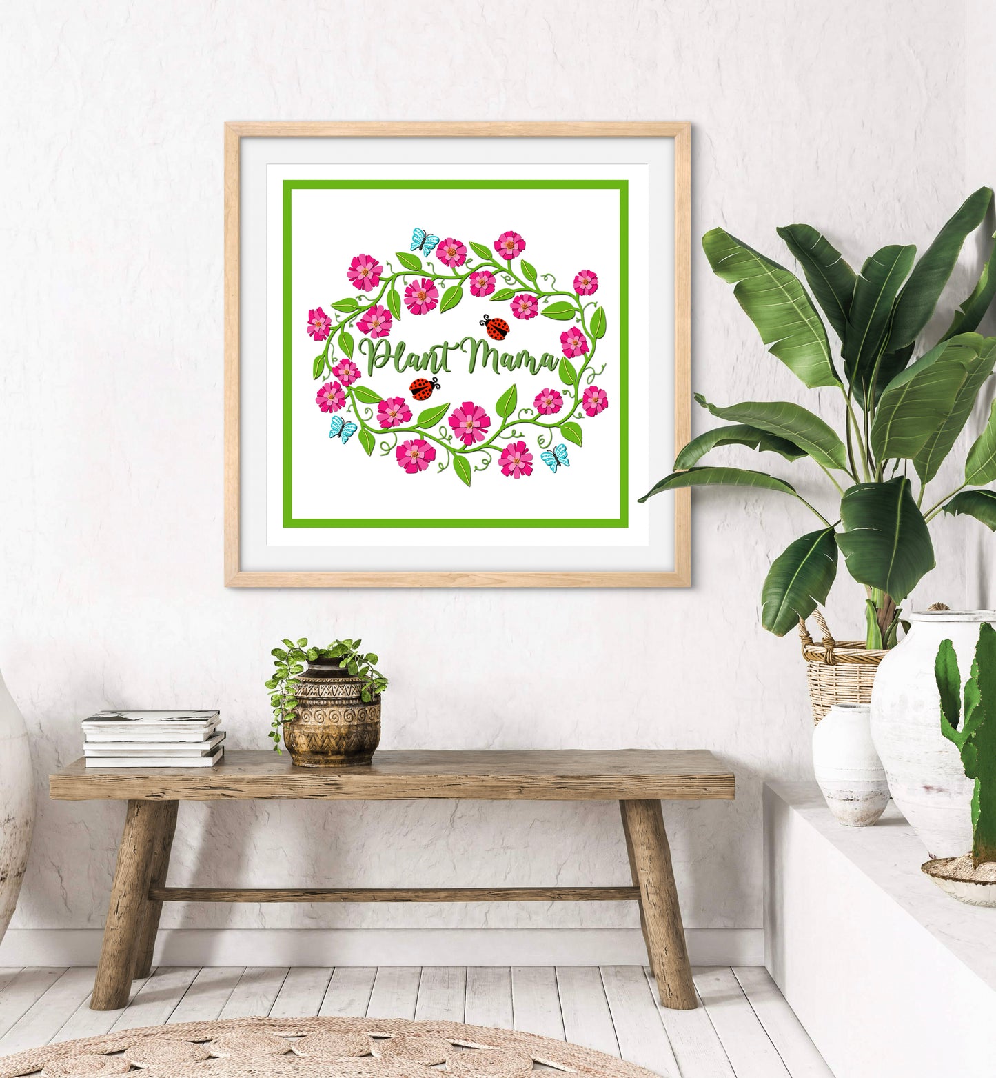 Plant Mama Illustration — Premium Matte Paper Wooden Framed Poster