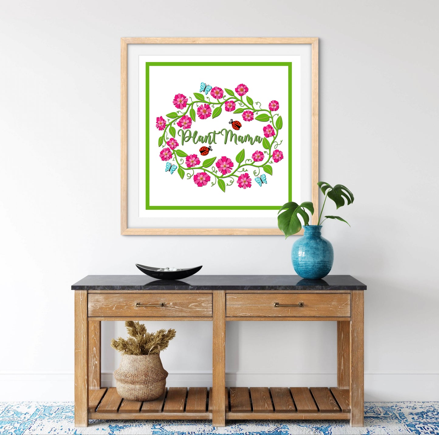 Plant Mama Illustration — Premium Matte Paper Wooden Framed Poster