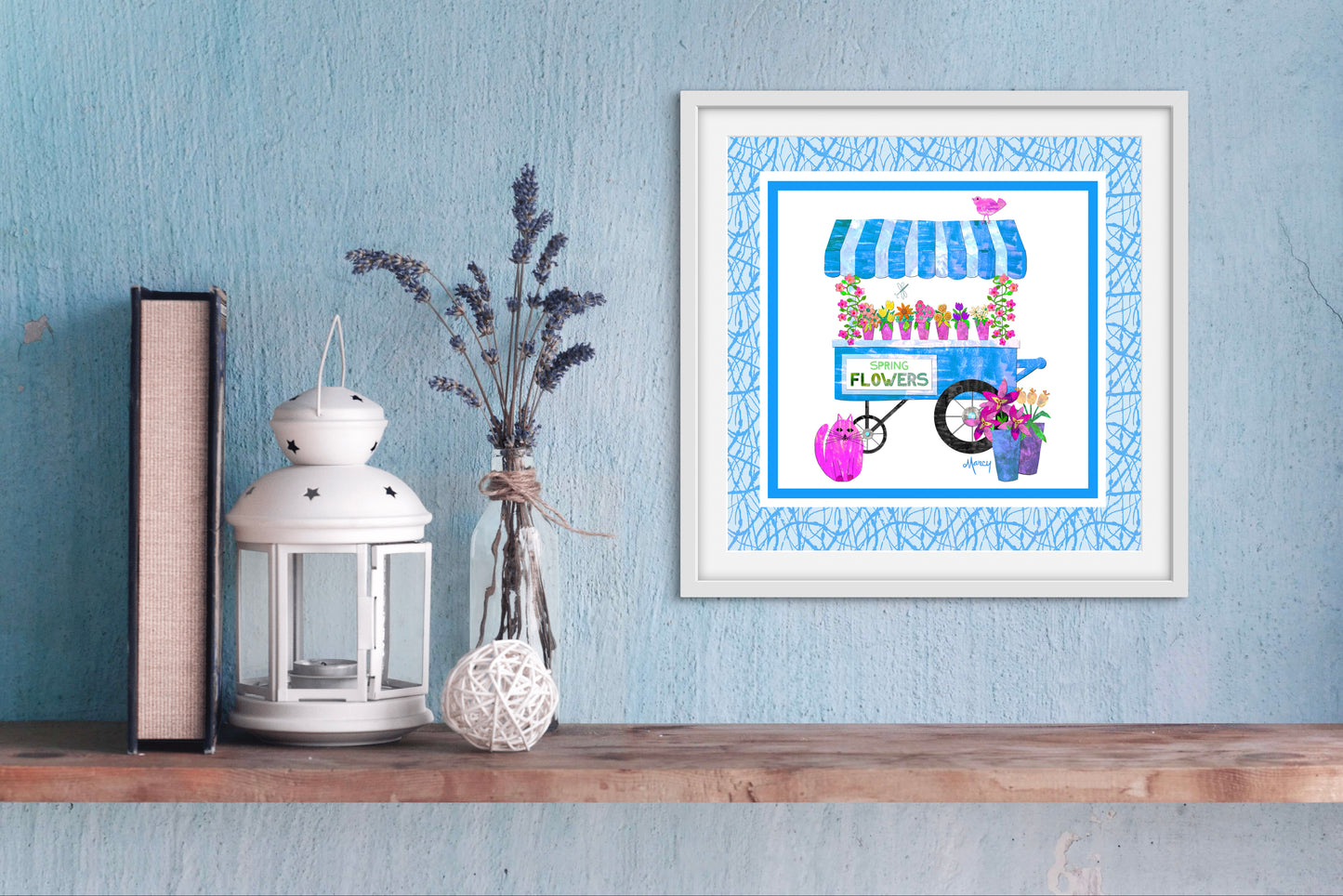 Spring Flower Cart Collage — Premium Matte Paper Wooden Framed Poster