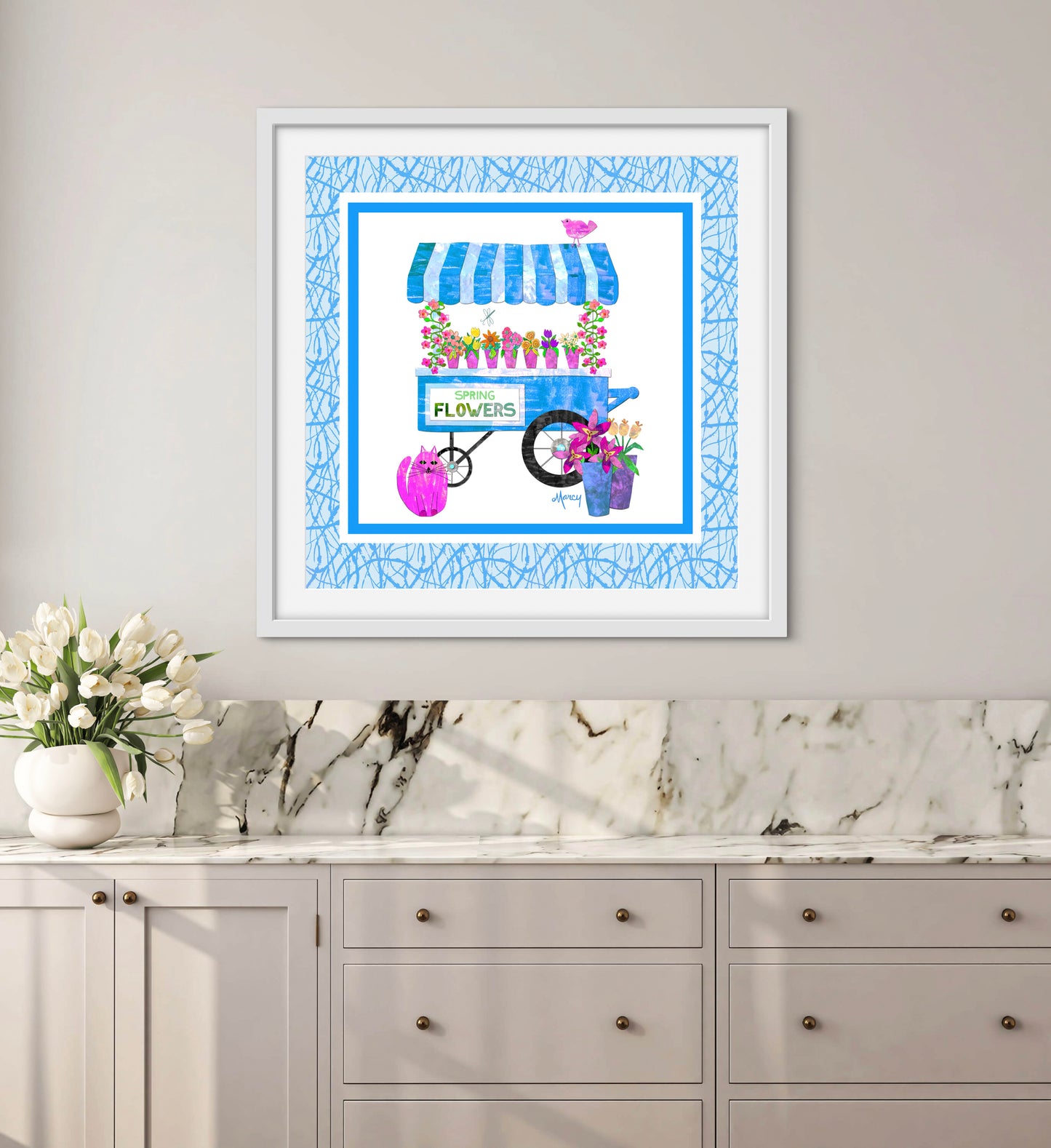 Spring Flower Cart Collage — Premium Matte Paper Wooden Framed Poster