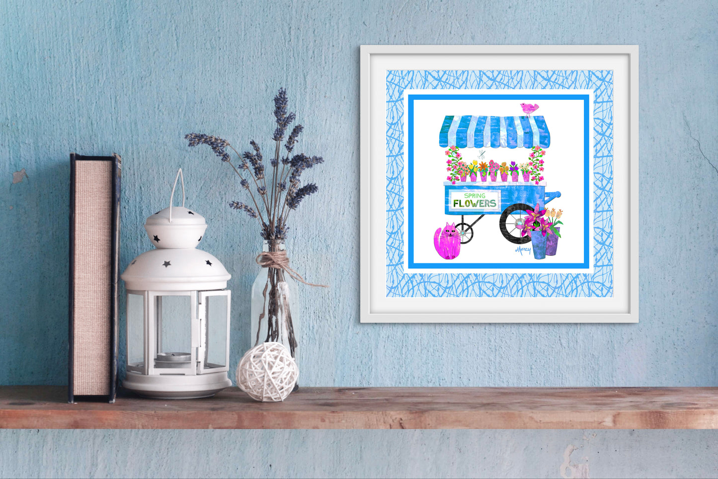 Spring Flower Cart Collage — Premium Matte Paper Wooden Framed Poster