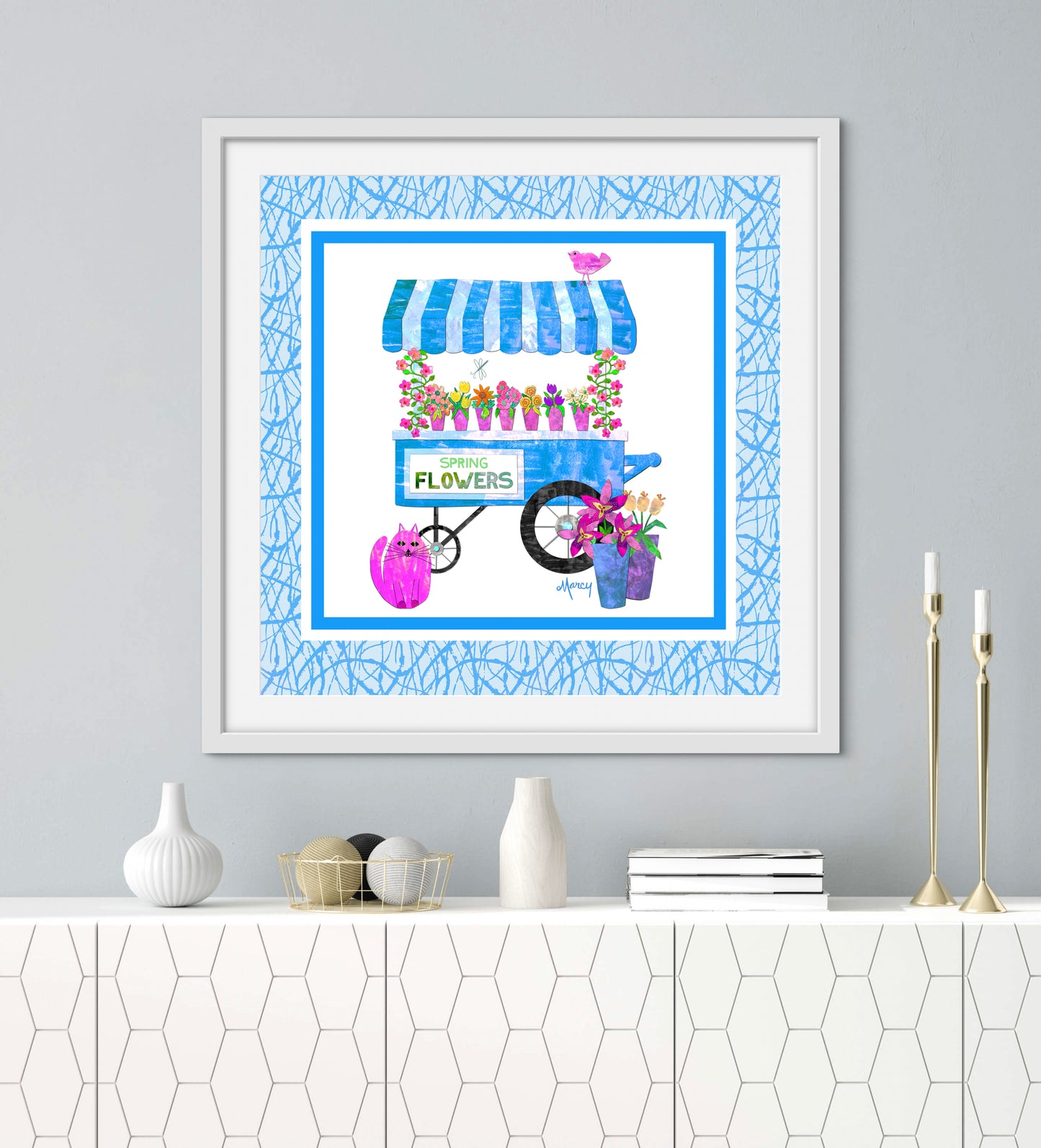 Spring Flower Cart Collage — Premium Matte Paper Wooden Framed Poster