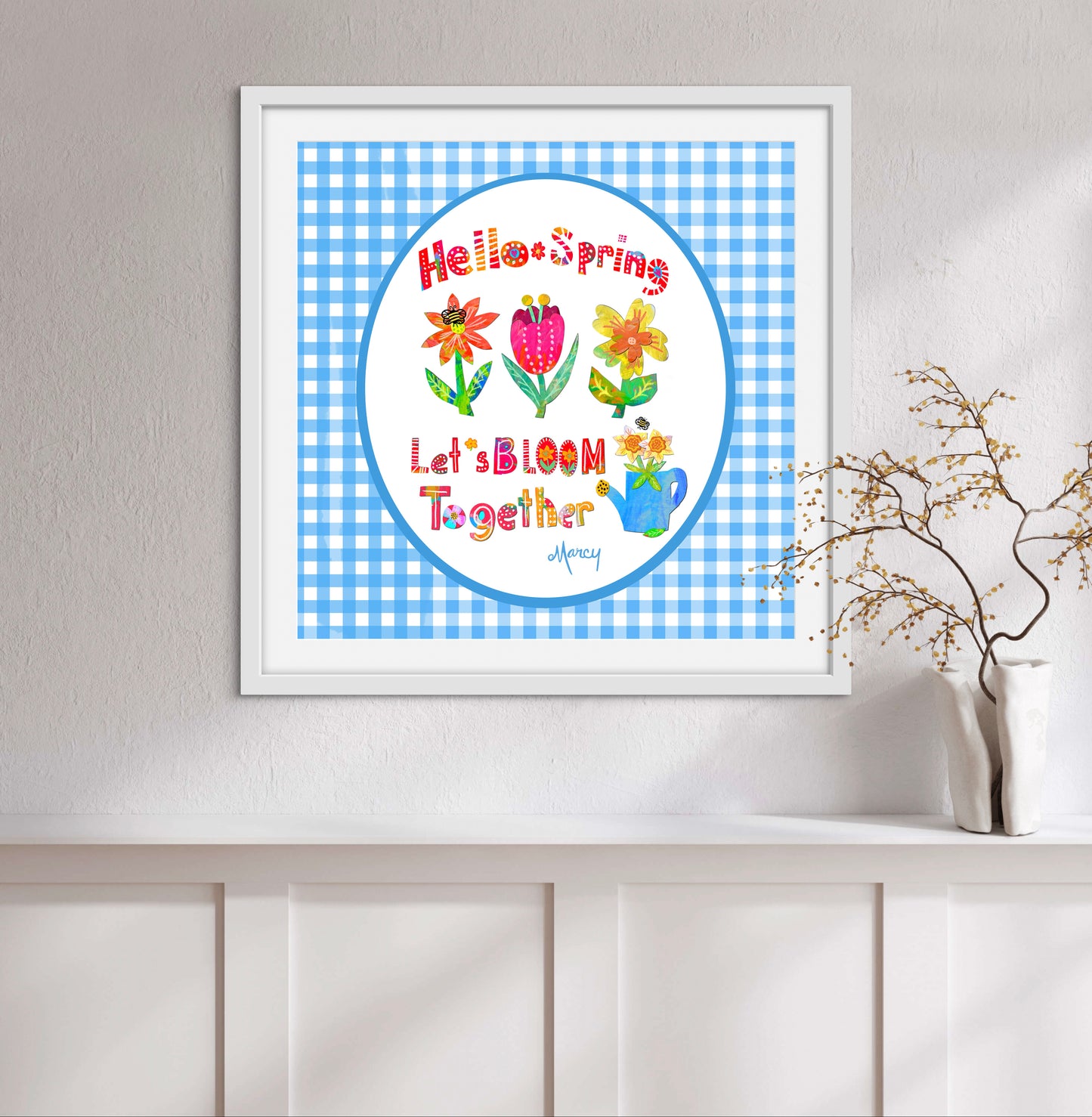 Hello Spring Collage — Premium Matte Paper Wooden Framed Poster